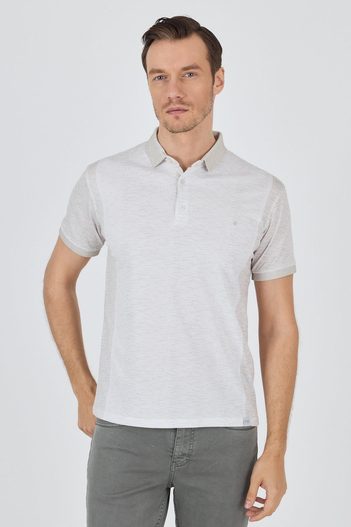 Bej Kısa Kol Baskılı Pike Polo Yaka Cepsiz Slim Fit Tişört 1011250167