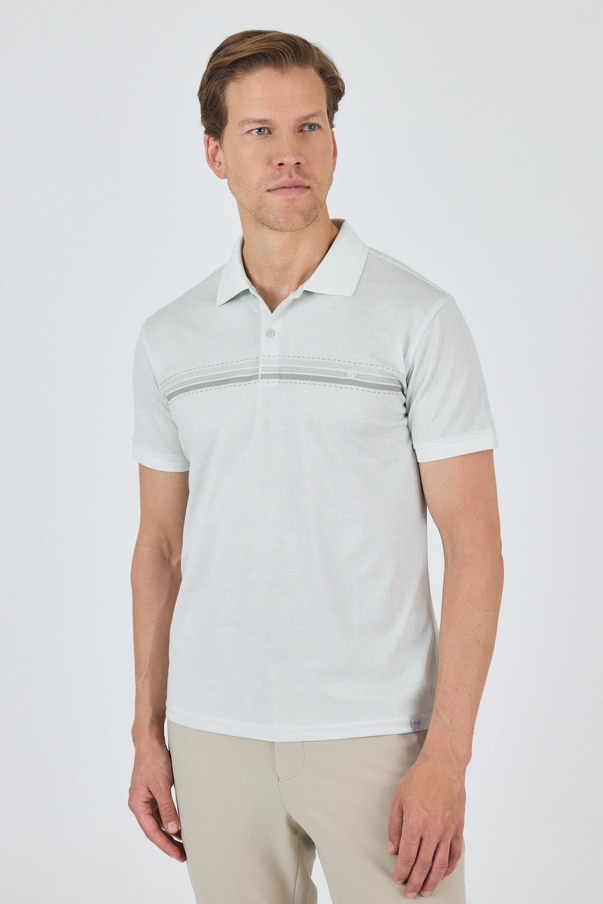 Yeşil Kısa Kol Baskılı Pike Polo Yaka Cepsiz Slim Fit Tişört 1011250168