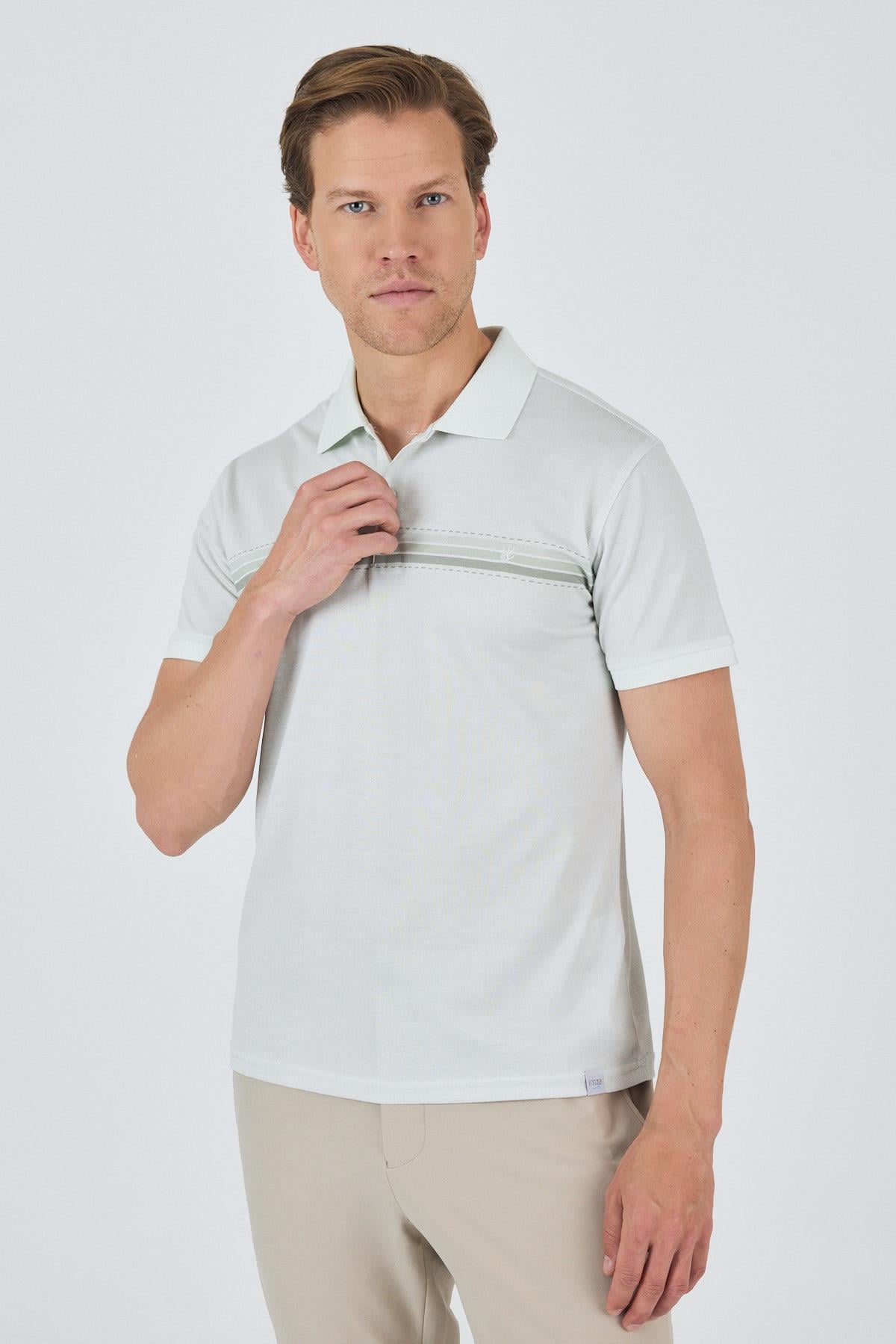 Yeşil Kısa Kol Baskılı Pike Polo Yaka Cepsiz Slim Fit Tişört 1011250168