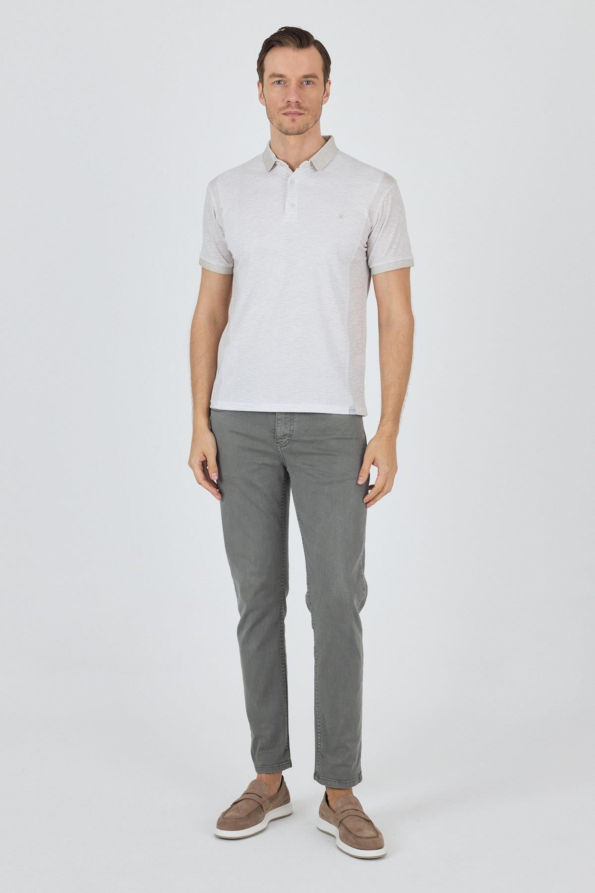 Bej Kısa Kol Baskılı Pike Polo Yaka Cepsiz Slim Fit Tişört 1011250167