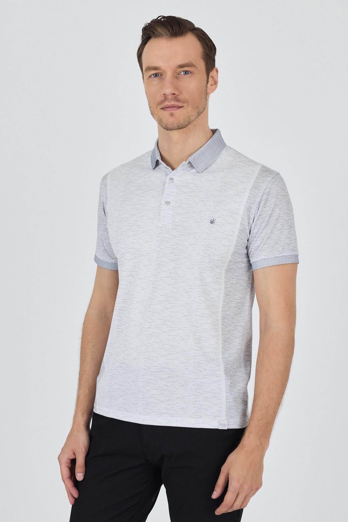 Gri Kısa Kol Baskılı Pike Polo Yaka Cepsiz Slim Fit Tişört 1011250167