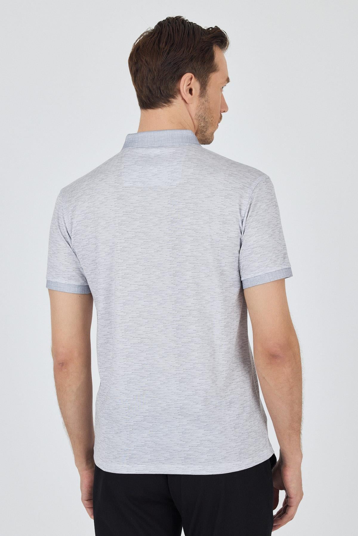 Gri Kısa Kol Baskılı Pike Polo Yaka Cepsiz Slim Fit Tişört 1011250167