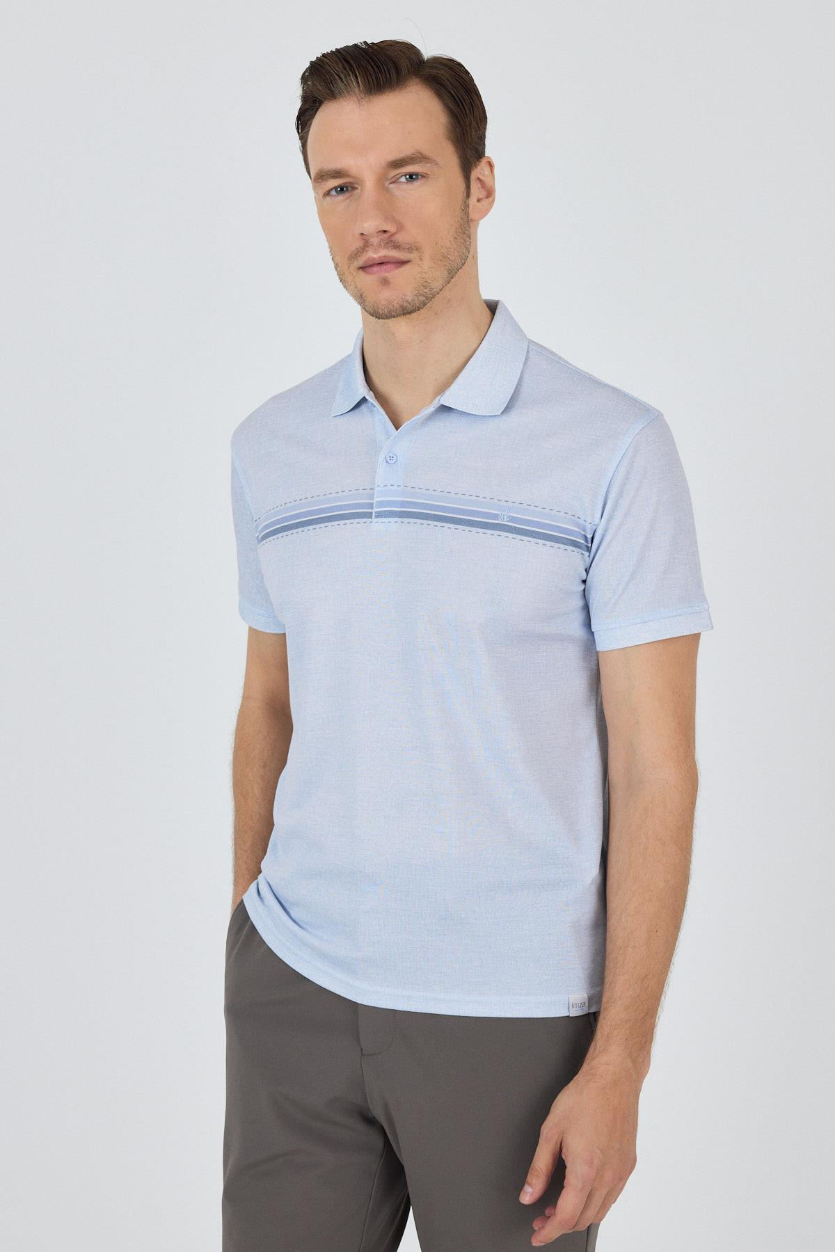 Mavi Kısa Kol Baskılı Pike Polo Yaka Cepsiz Slim Fit Tişört 1011250168
