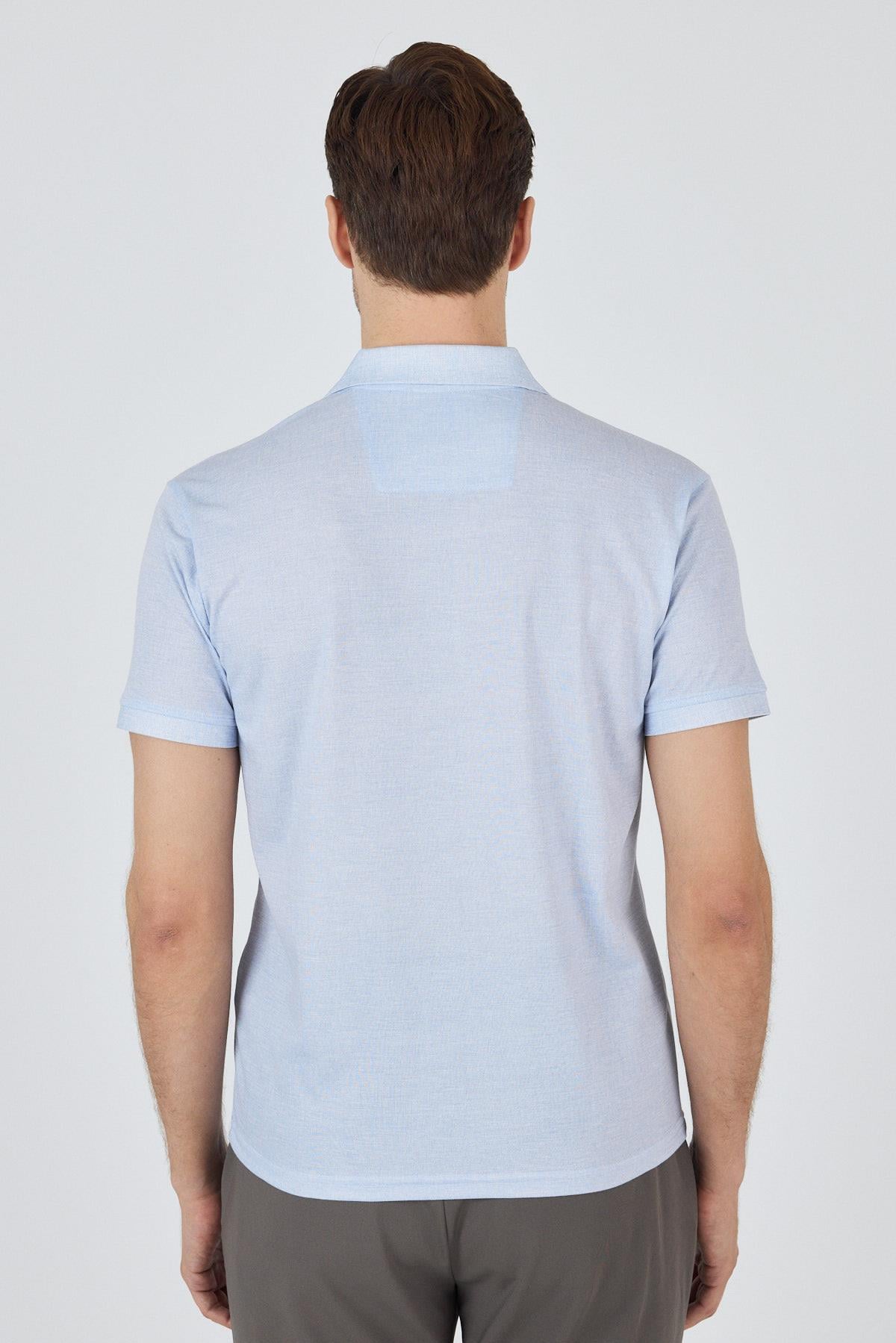 Mavi Kısa Kol Baskılı Pike Polo Yaka Cepsiz Slim Fit Tişört 1011250168