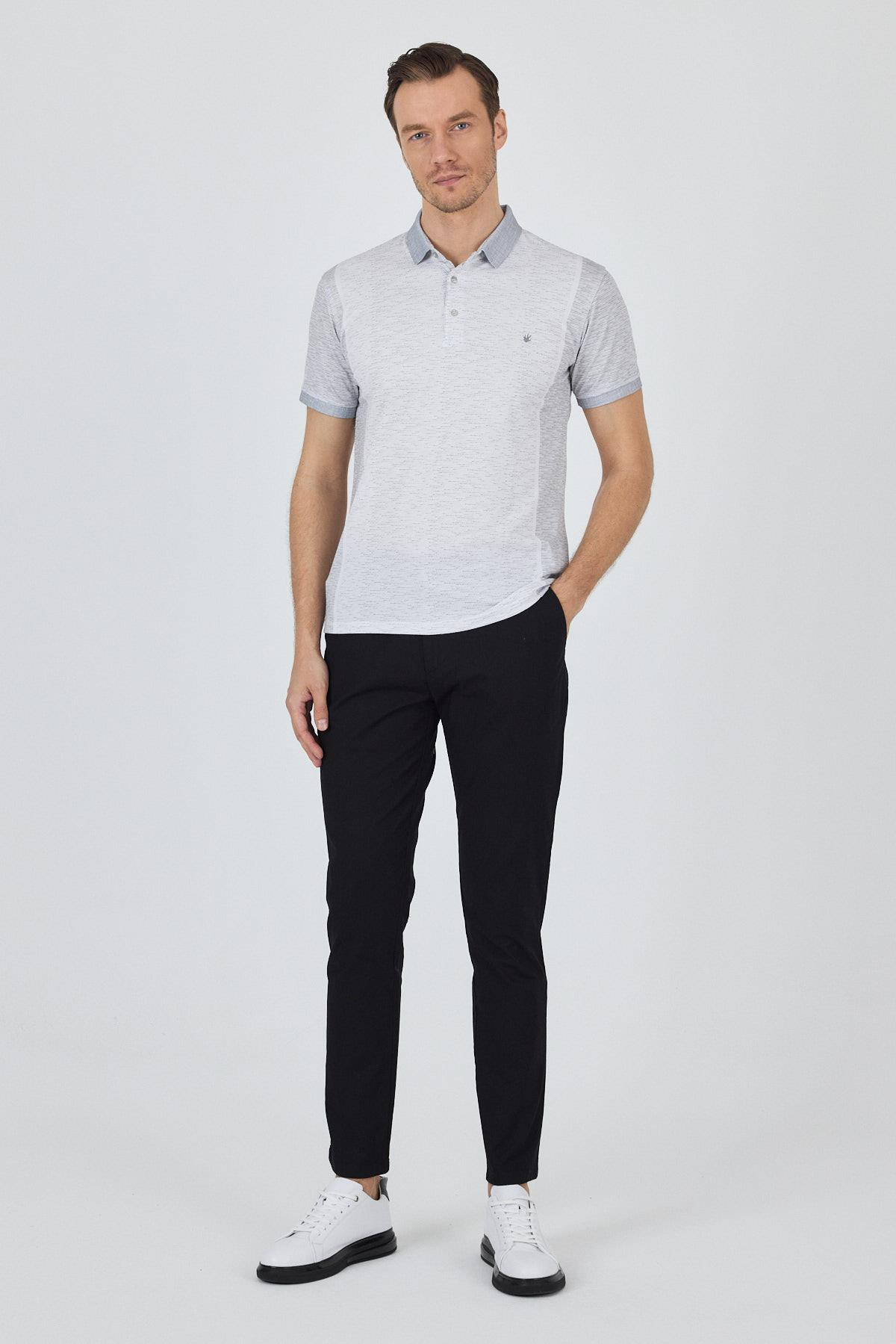 Gri Kısa Kol Baskılı Pike Polo Yaka Cepsiz Slim Fit Tişört 1011250167