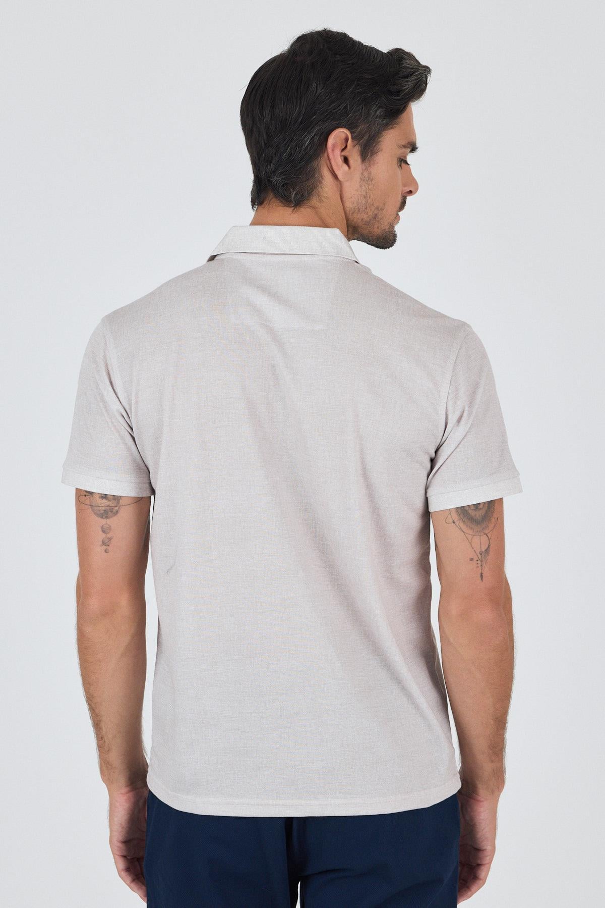 Bej Kısa Kol Baskılı Pike Polo Yaka Cepsiz Slim Fit Tişört 1011250168