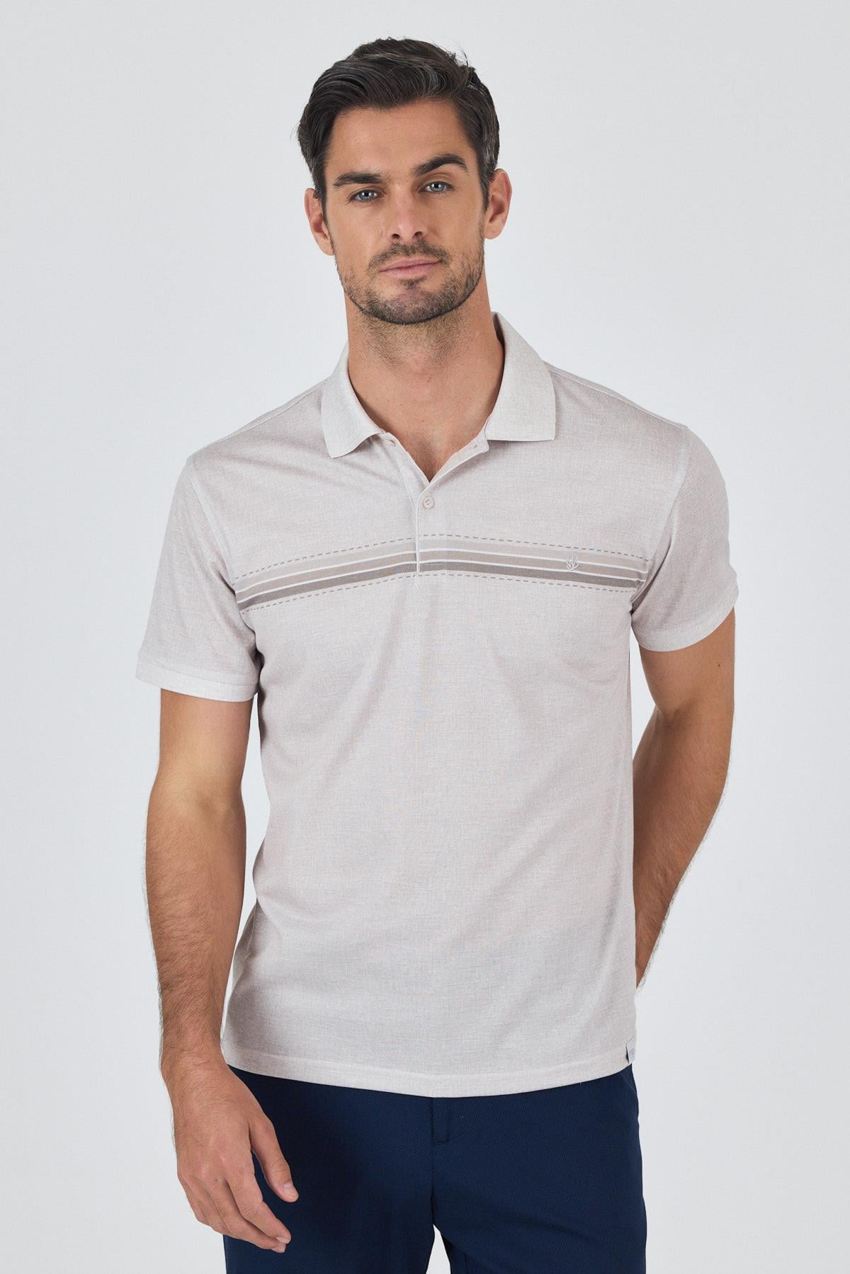 Bej Kısa Kol Baskılı Pike Polo Yaka Cepsiz Slim Fit Tişört 1011250168