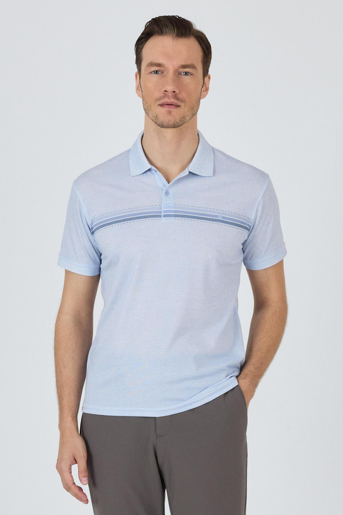 Mavi Kısa Kol Baskılı Pike Polo Yaka Cepsiz Slim Fit Tişört 1011250168