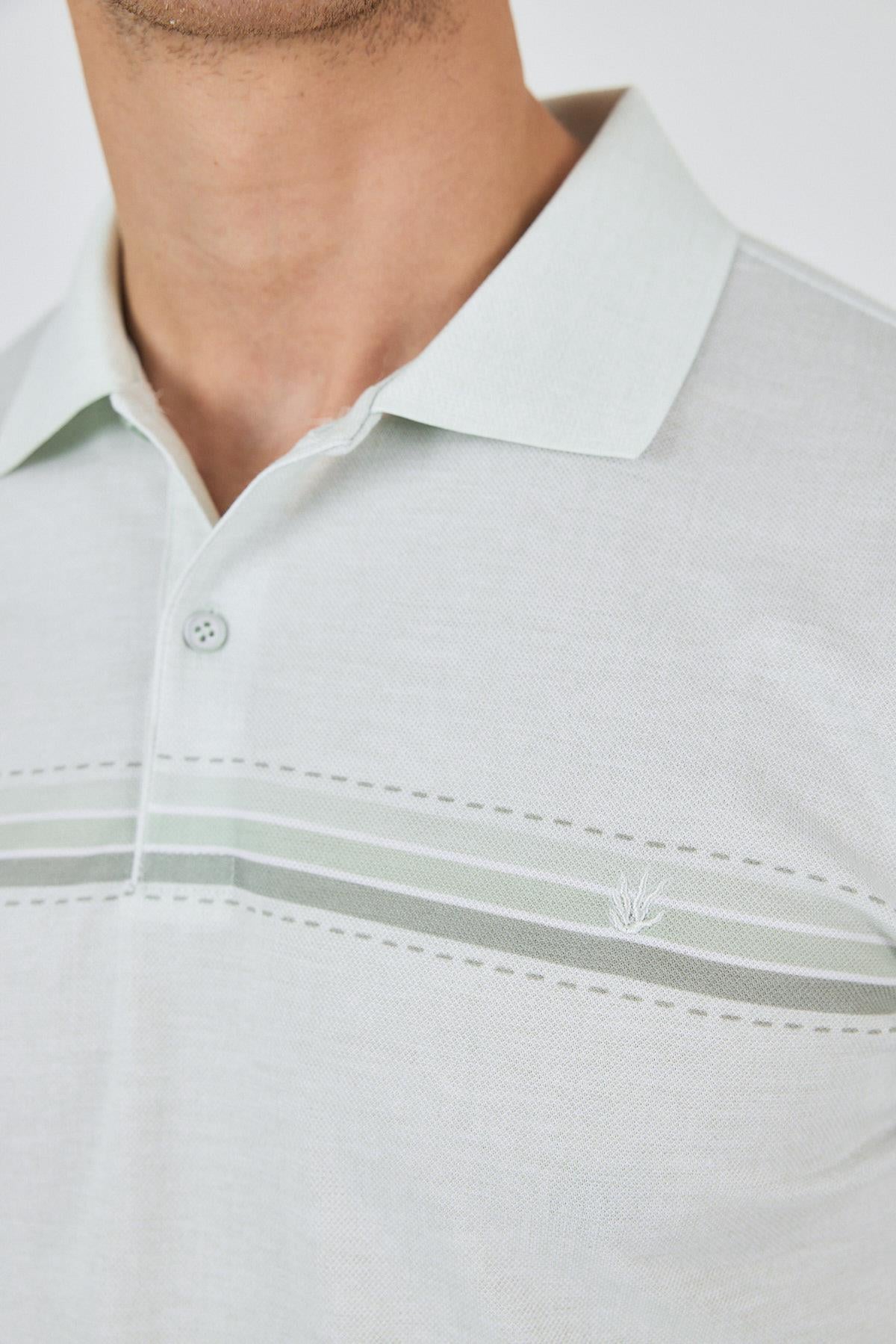 Yeşil Kısa Kol Baskılı Pike Polo Yaka Cepsiz Slim Fit Tişört 1011250168