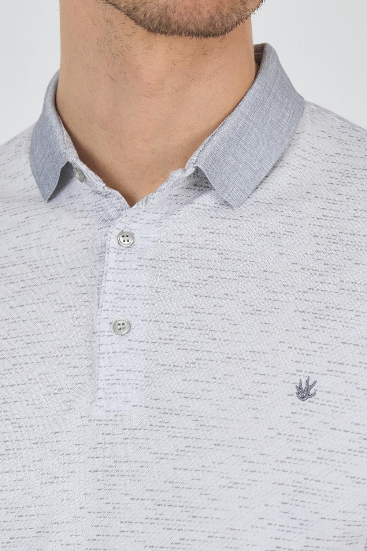 Gri Kısa Kol Baskılı Pike Polo Yaka Cepsiz Slim Fit Tişört 1011250167