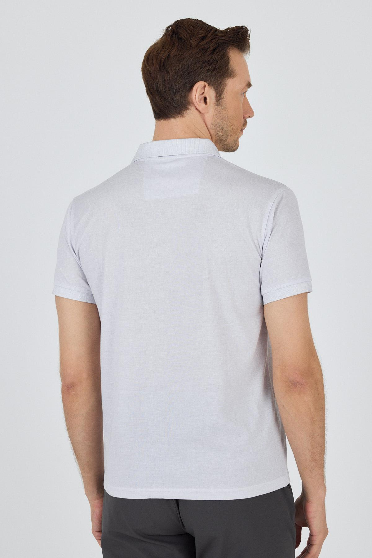 Gri Kısa Kol Baskılı Pike Polo Yaka Cepsiz Slim Fit Tişört 1011250168