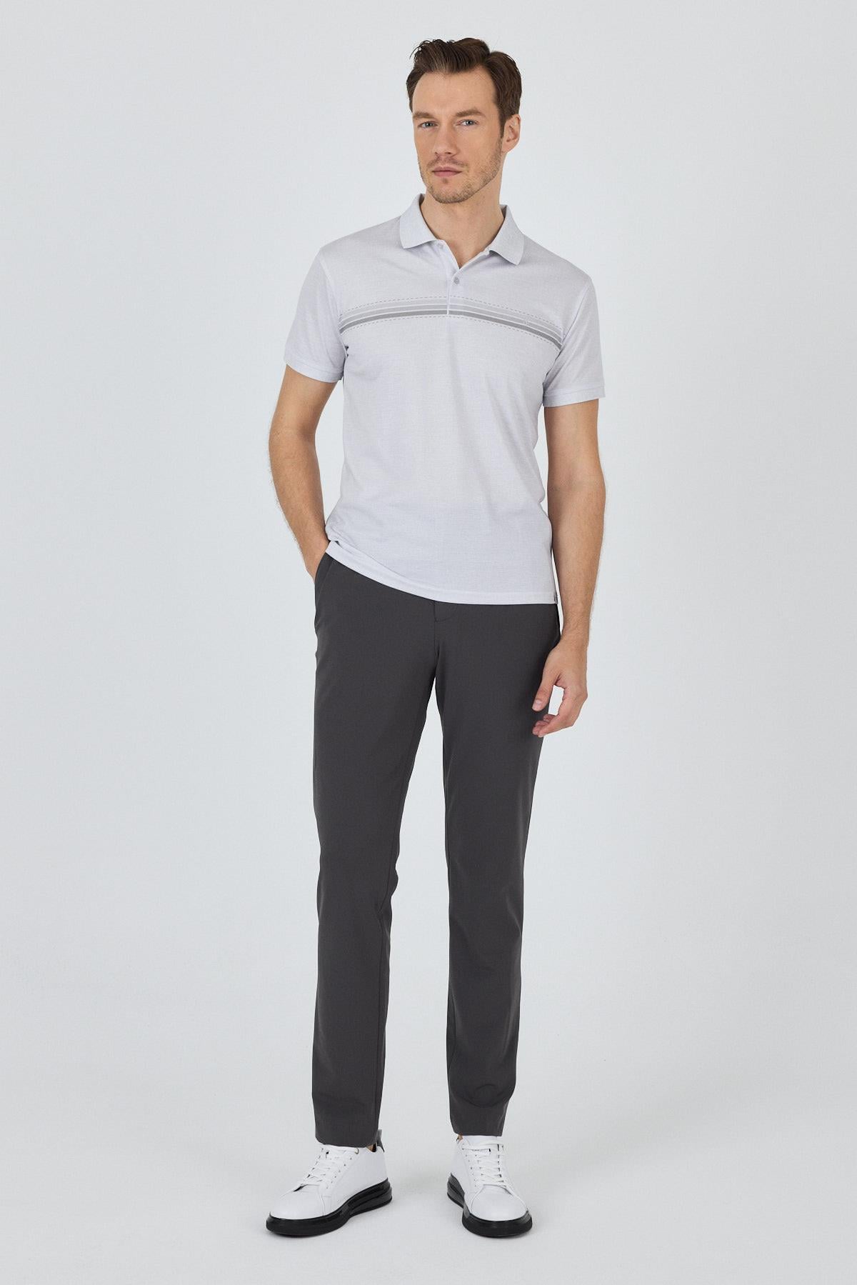 Gri Kısa Kol Baskılı Pike Polo Yaka Cepsiz Slim Fit Tişört 1011250168