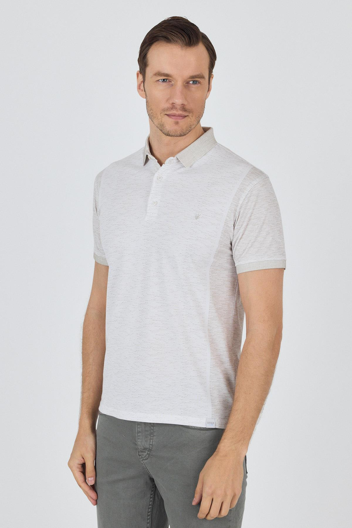 Bej Kısa Kol Baskılı Pike Polo Yaka Cepsiz Slim Fit Tişört 1011250167