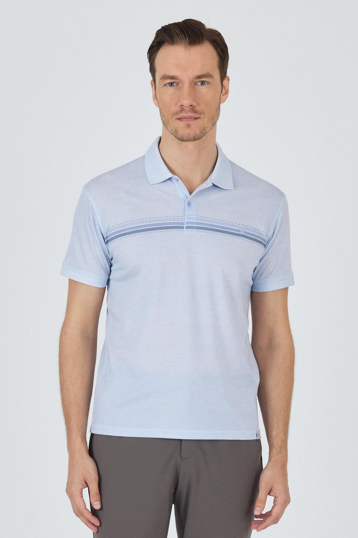 Mavi Kısa Kol Baskılı Pike Polo Yaka Cepsiz Slim Fit Tişört 1011250168