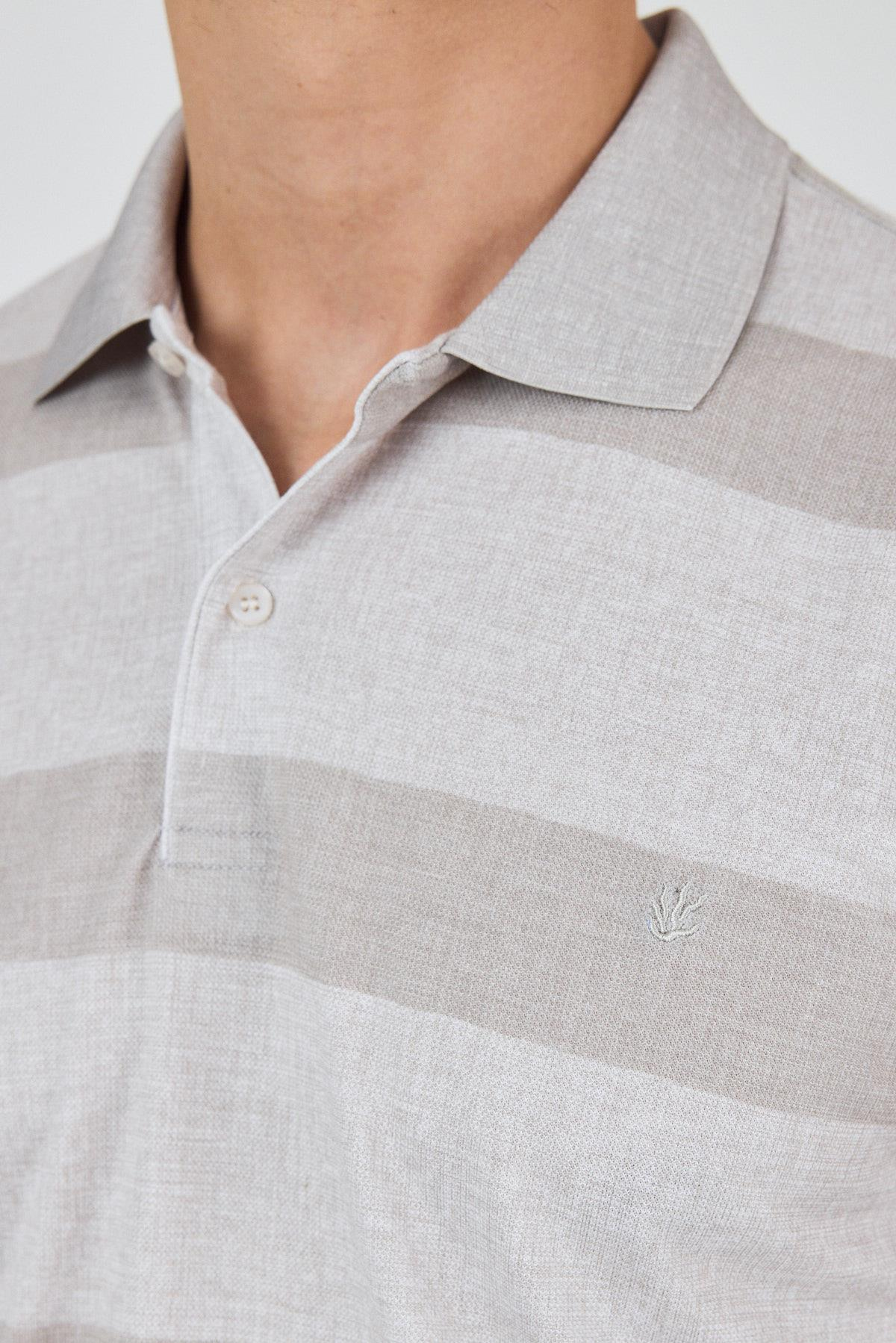 Bej Kısa Kol Desenli Pike Polo Yaka Cepsiz Slim Fit Tişört 1011250128