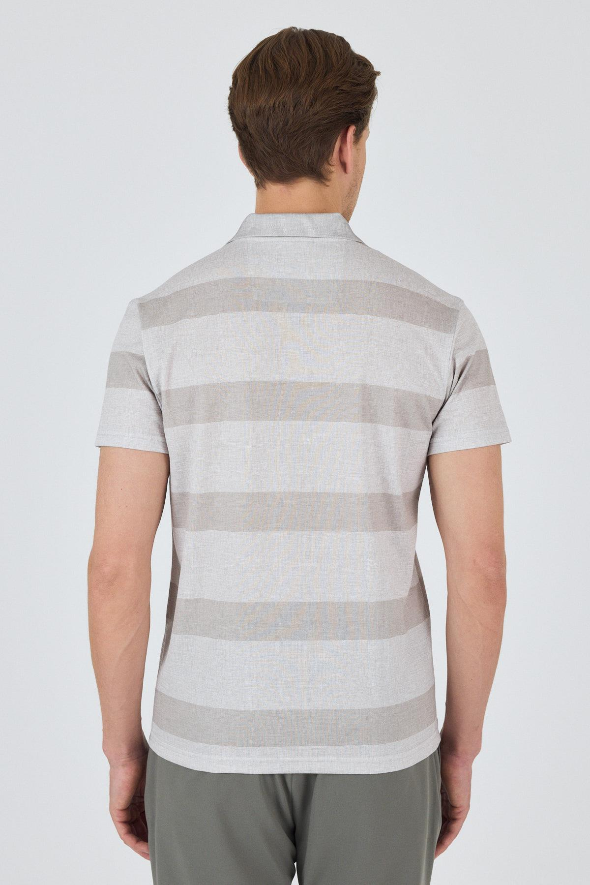 Bej Kısa Kol Desenli Pike Polo Yaka Cepsiz Slim Fit Tişört 1011250128