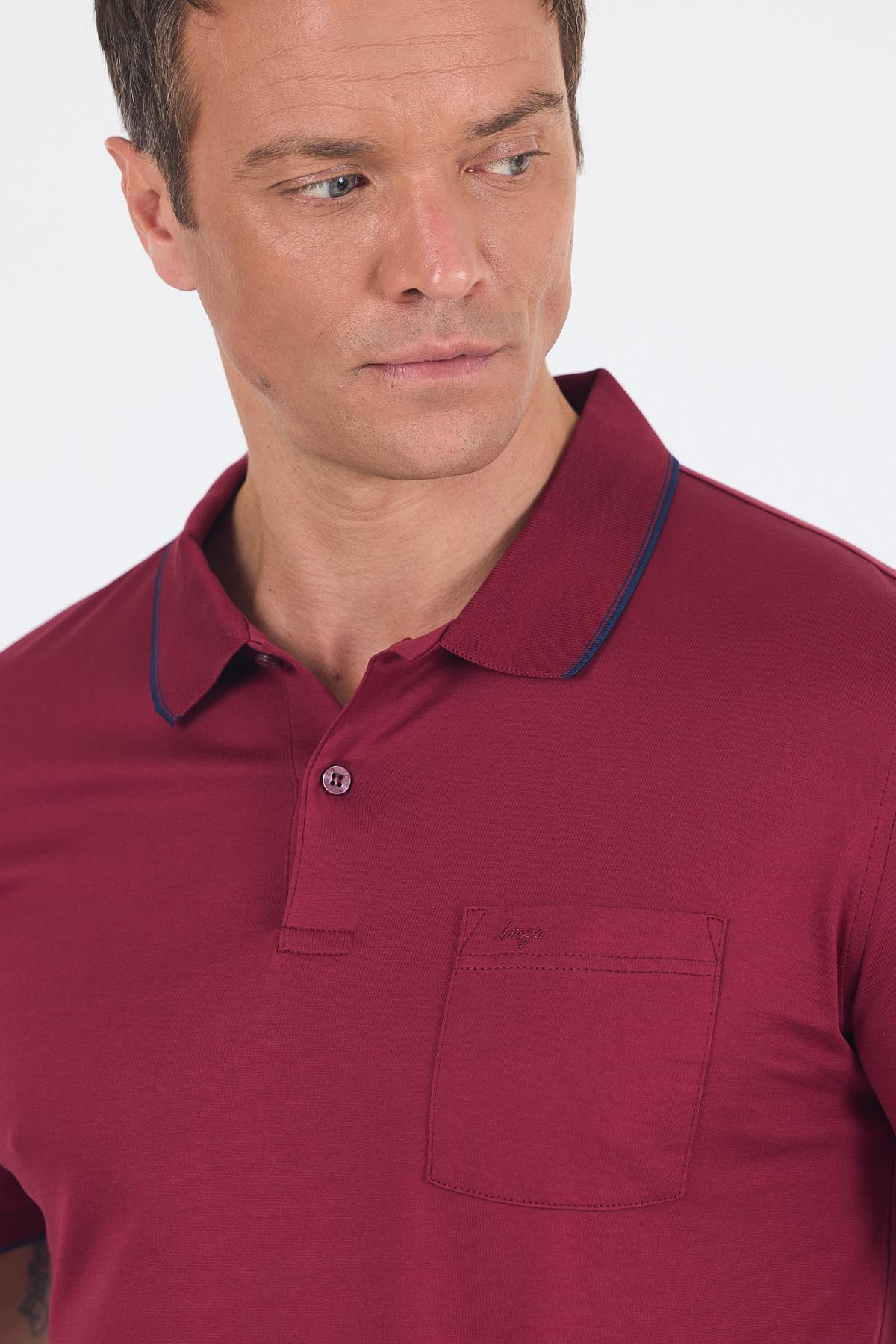 Bordo Kol Düz Suprem Polo Yaka Cepli %100 Pamuk Comfort Fit Tişört 1011250189