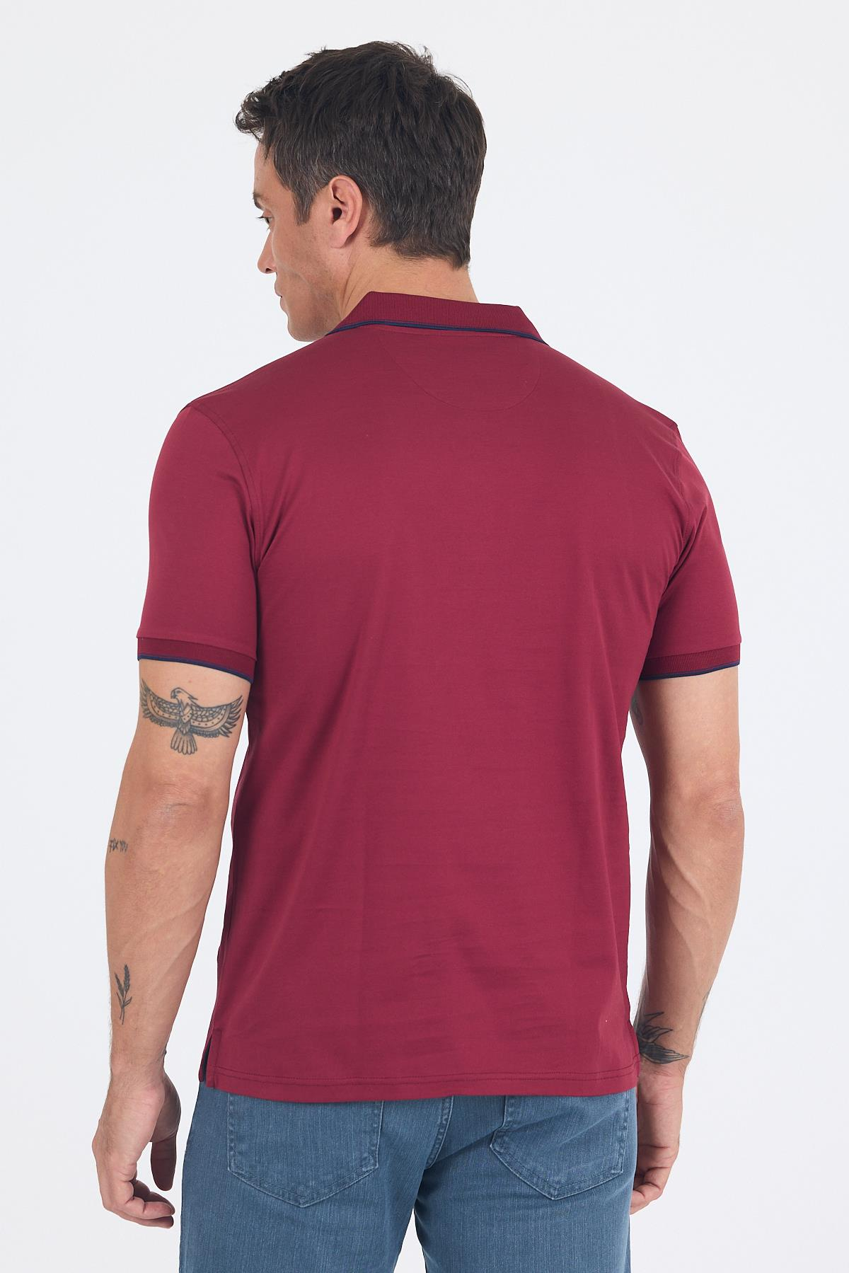 Bordo Kol Düz Suprem Polo Yaka Cepli %100 Pamuk Comfort Fit Tişört 1011250189