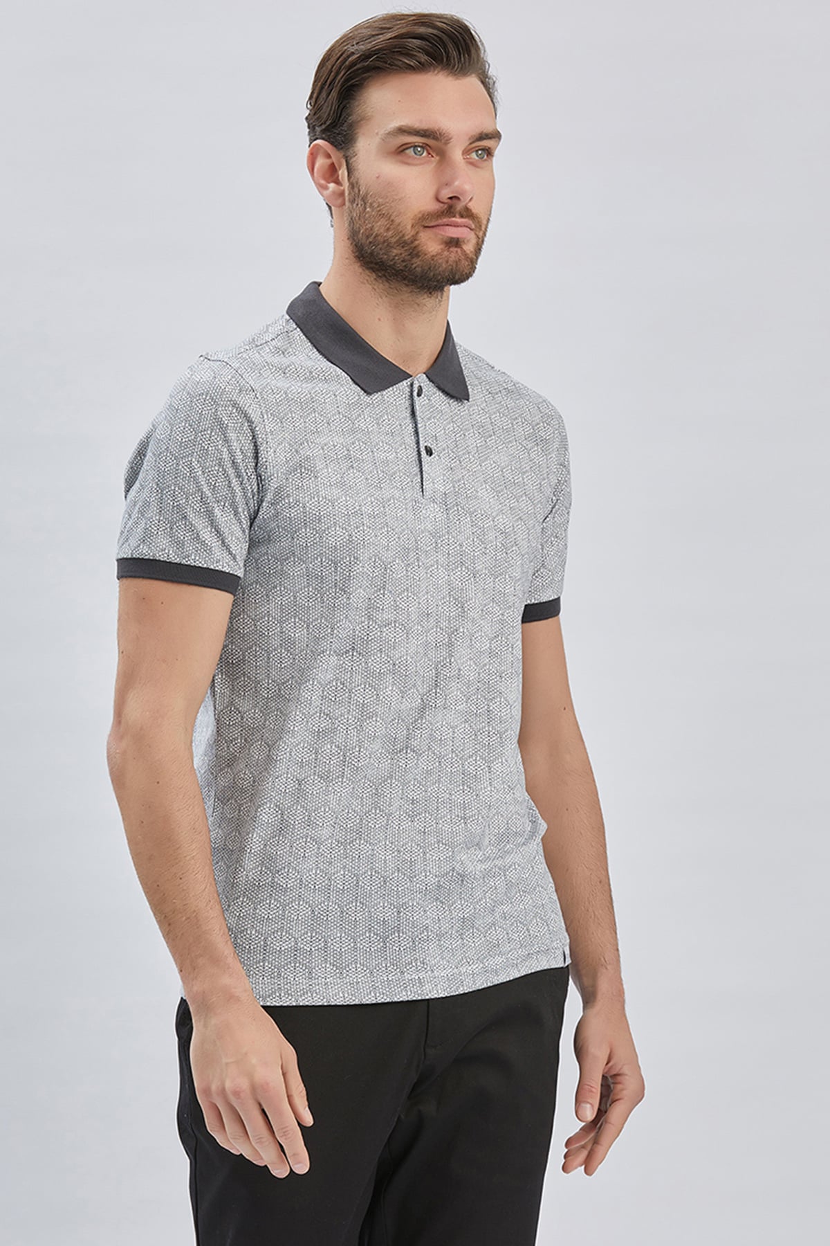 Füme Baskılı Pike Polo Yaka Pamuklu Likralı Casual Slim Fit Dar Kesim Tişört 1011240158