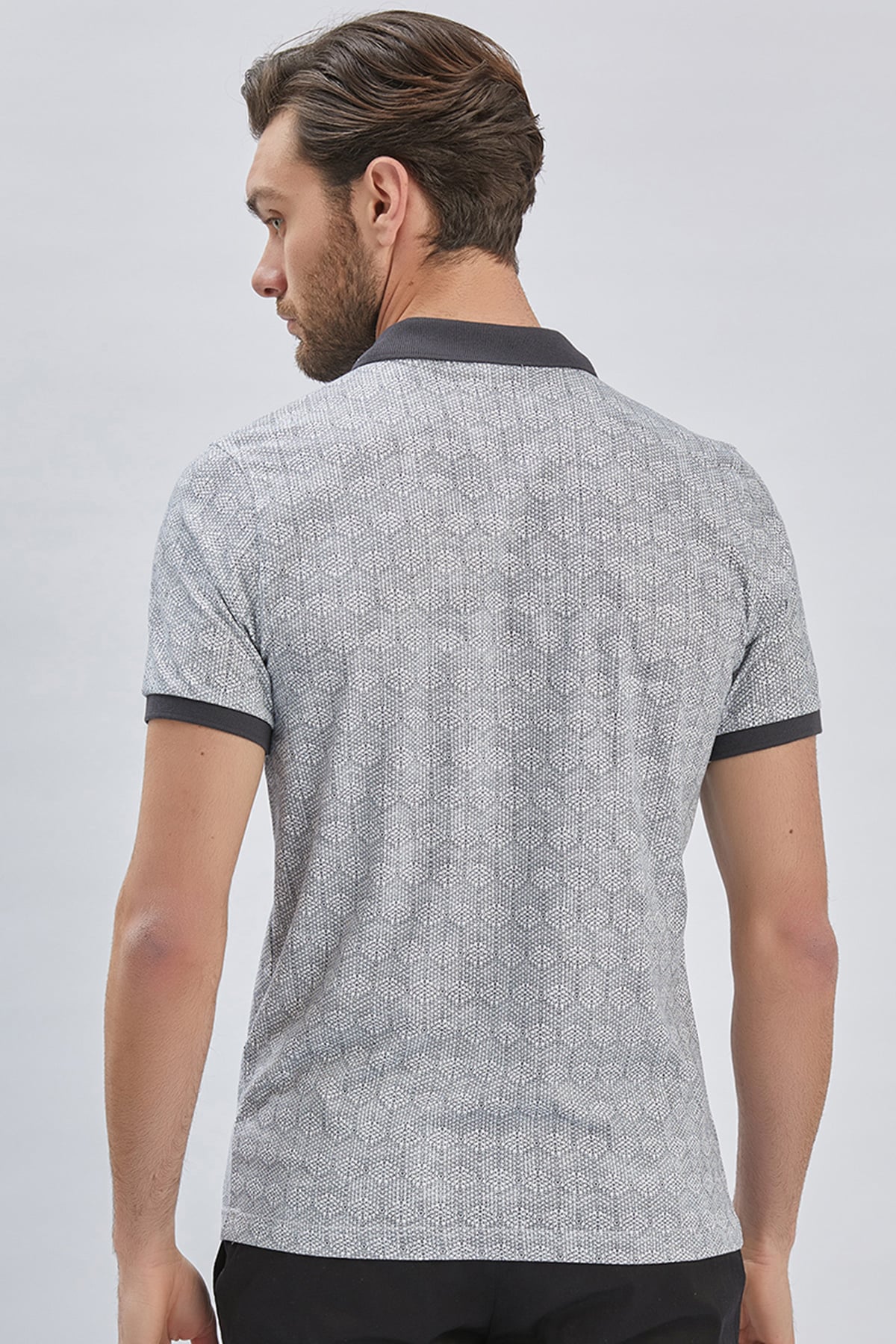 Füme Baskılı Pike Polo Yaka Pamuklu Likralı Casual Slim Fit Dar Kesim Tişört 1011240158