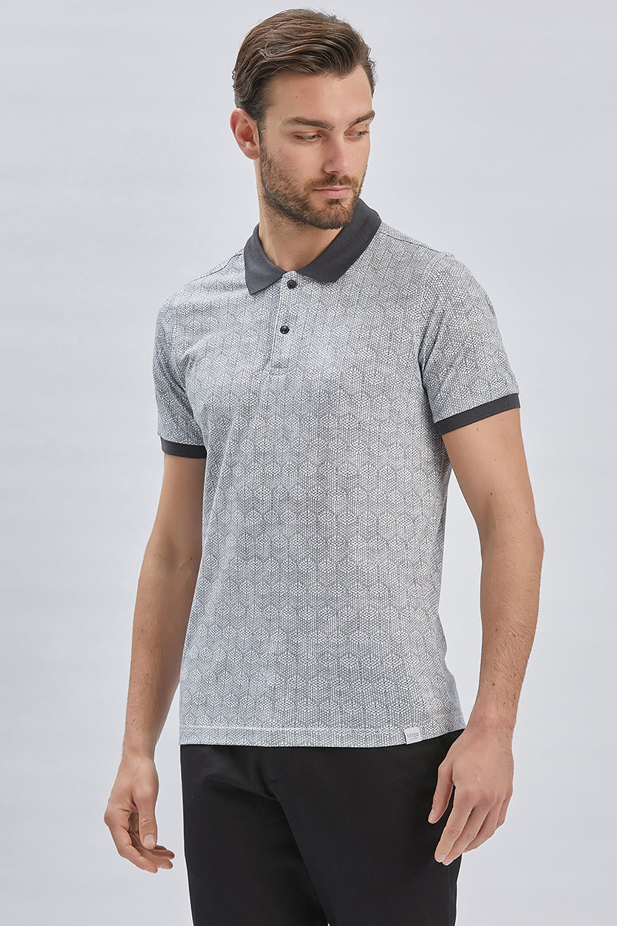 Füme Baskılı Pike Polo Yaka Pamuklu Likralı Casual Slim Fit Dar Kesim Tişört 1011240158
