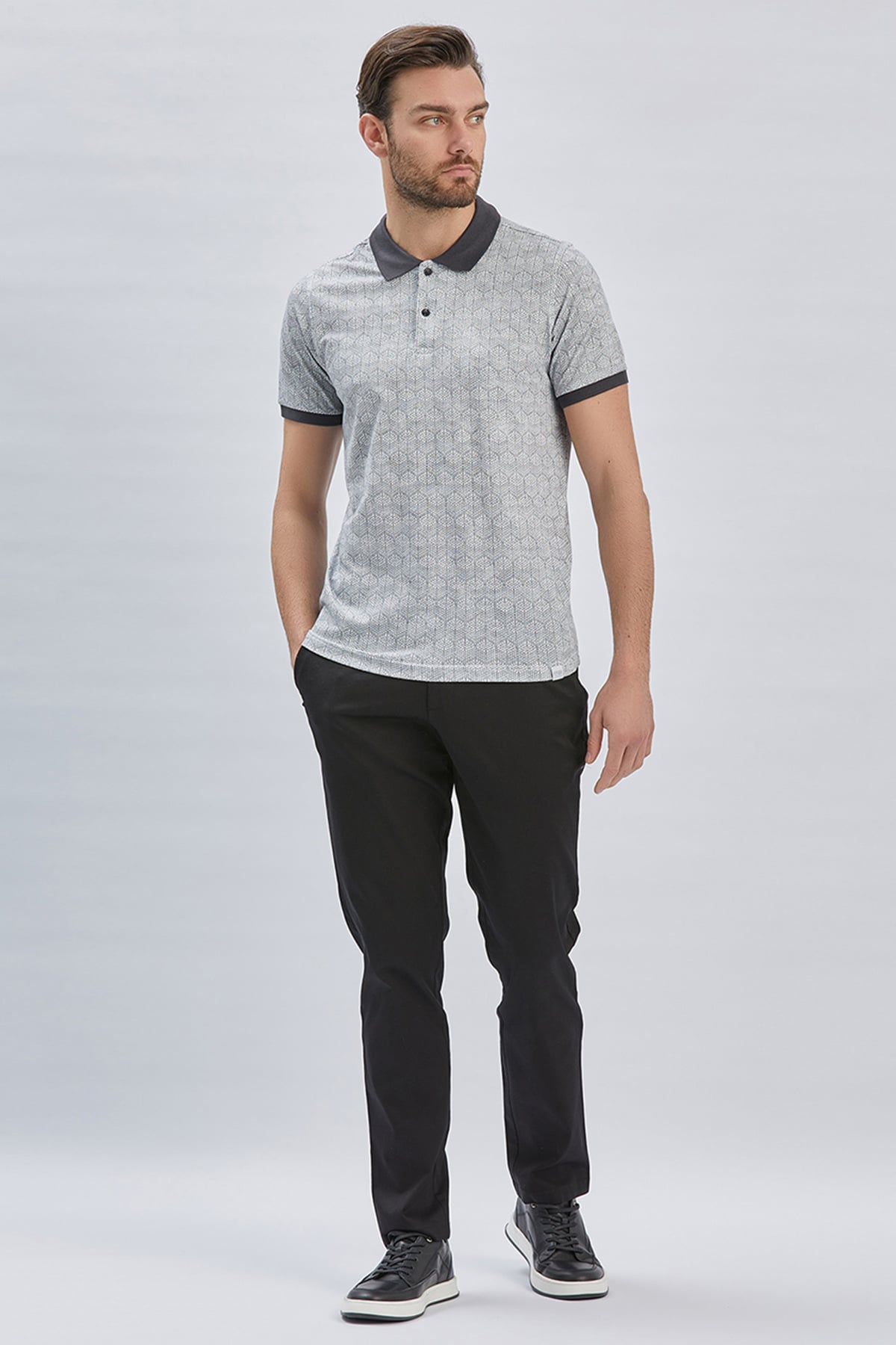 Füme Baskılı Pike Polo Yaka Pamuklu Likralı Casual Slim Fit Dar Kesim Tişört 1011240158