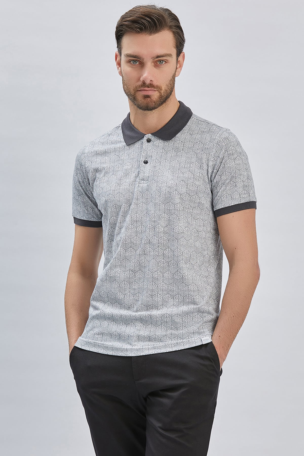 Füme Baskılı Pike Polo Yaka Pamuklu Likralı Casual Slim Fit Dar Kesim Tişört 1011240158