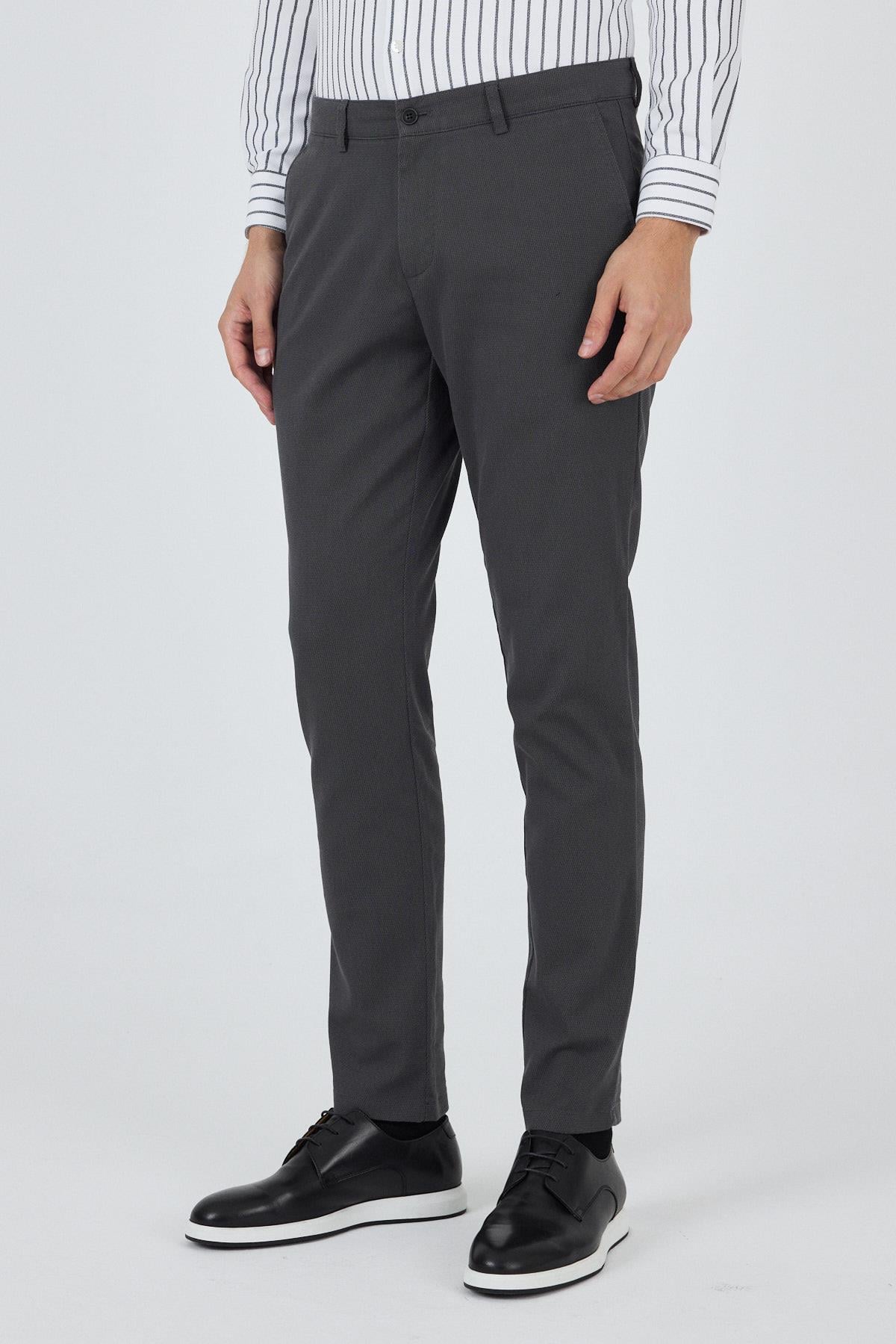 Desenli Armürlü Yan Cep Düz Paça Comfort Fit Pamuklu Casual Chino Pantolon 1003250122
