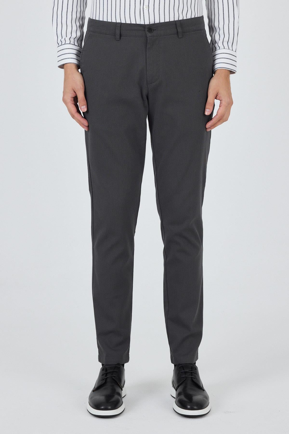 Desenli Armürlü Yan Cep Düz Paça Comfort Fit Pamuklu Casual Chino Pantolon 1003250122
