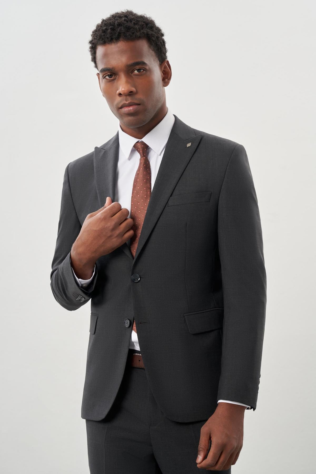 Düz Kılıç Yaka Yünlü 6 Drop Slim Fit Classic Takım Elbise 1001245179