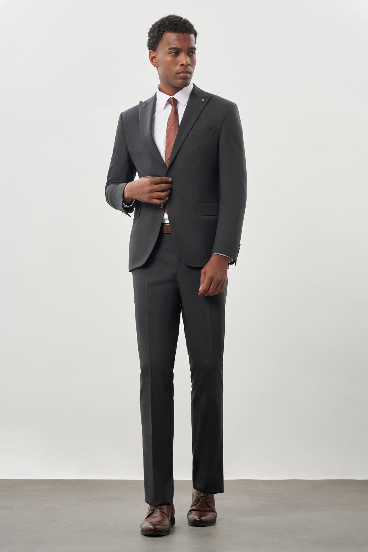 Düz Kılıç Yaka Yünlü 6 Drop Slim Fit Classic Takım Elbise 1001245179