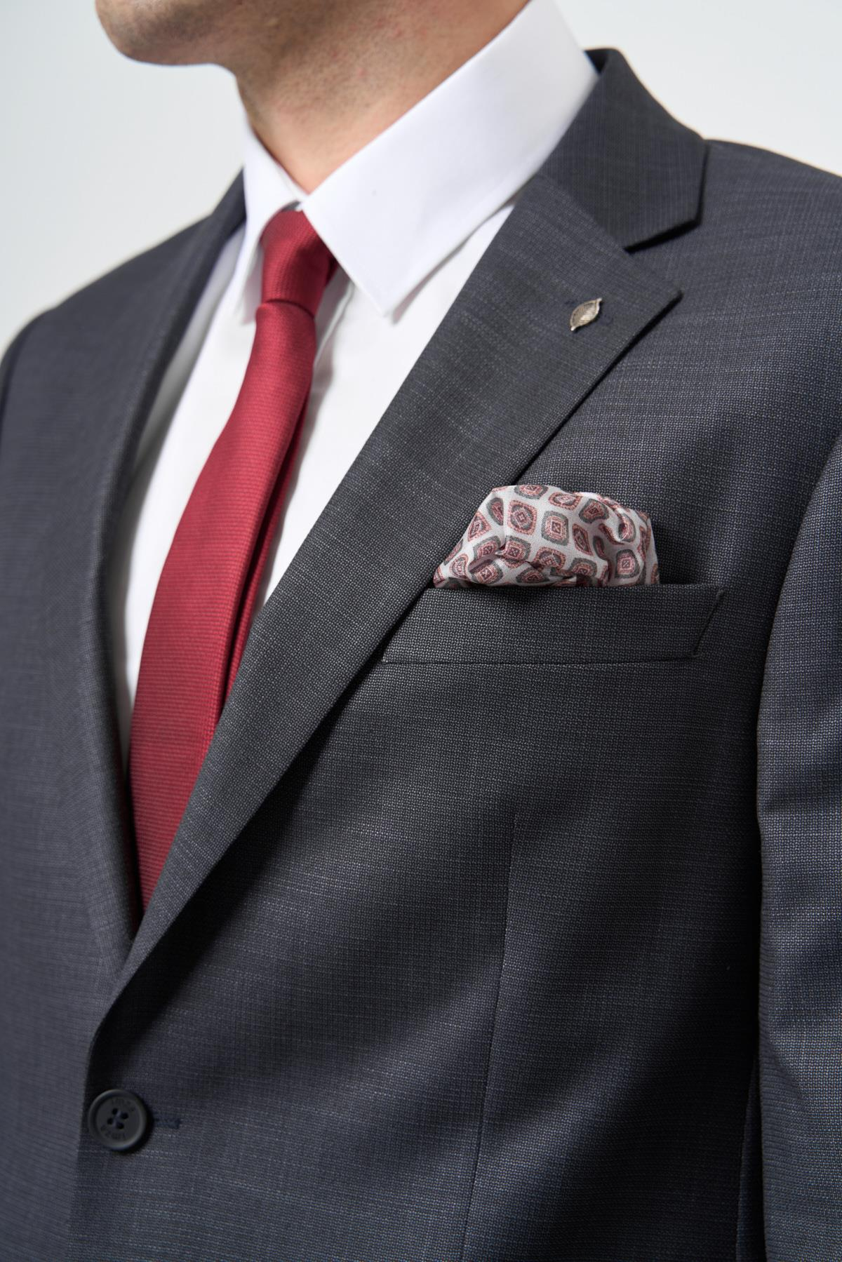 Füme  Kendinden Mono Yaka Çift Yırtmaç 2 Düğme 4 Drop Comfort Fit Classic Takım Elbise 1001245161