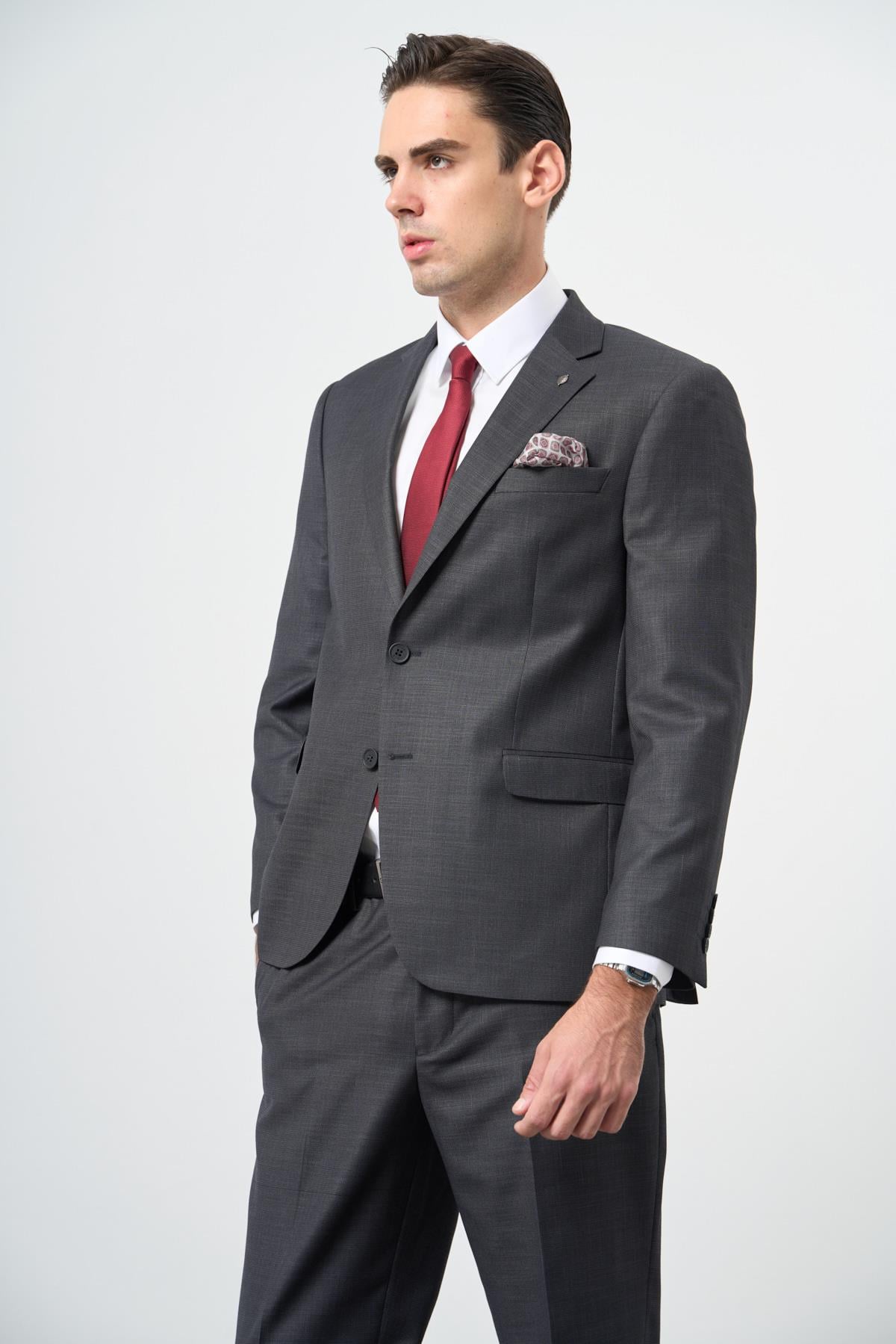 Füme  Kendinden Mono Yaka Çift Yırtmaç 2 Düğme 4 Drop Comfort Fit Classic Takım Elbise 1001245161