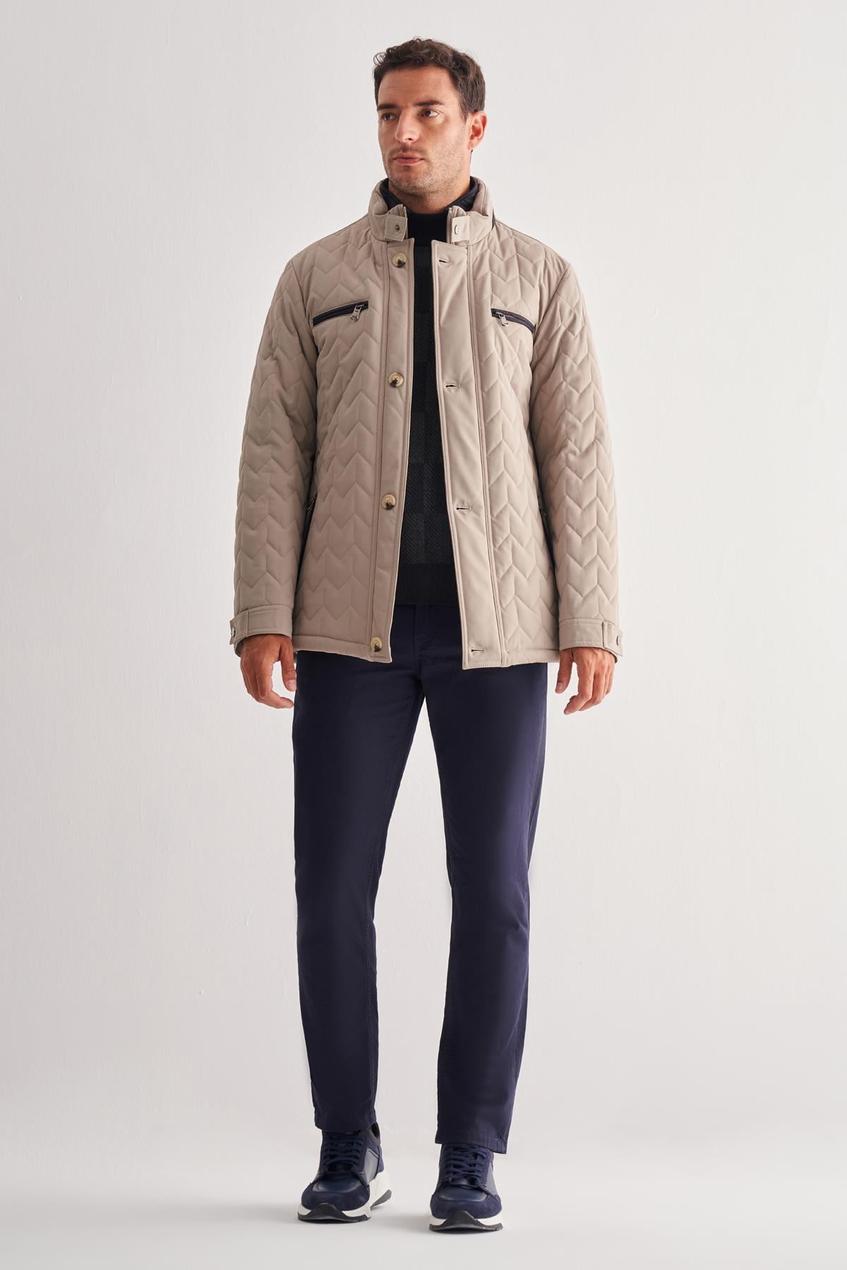 Dik Yaka Casual Slim Fit Kapitone Esnek Mont 1007255126