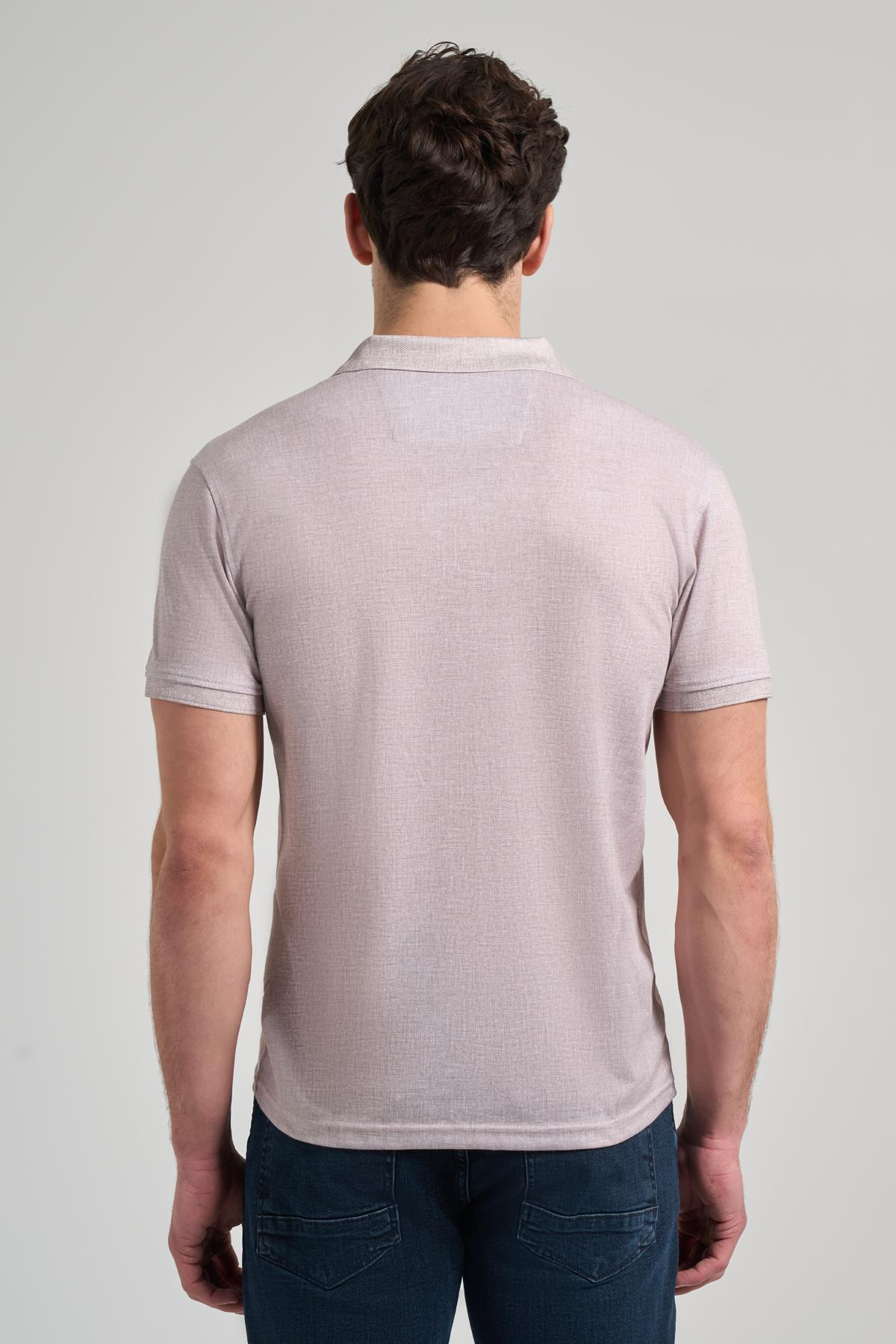 Bej Kısa Kol Baskılı Pike Polo Yaka Cepsiz esnek Casual Slim Fit Tişört 1011250151