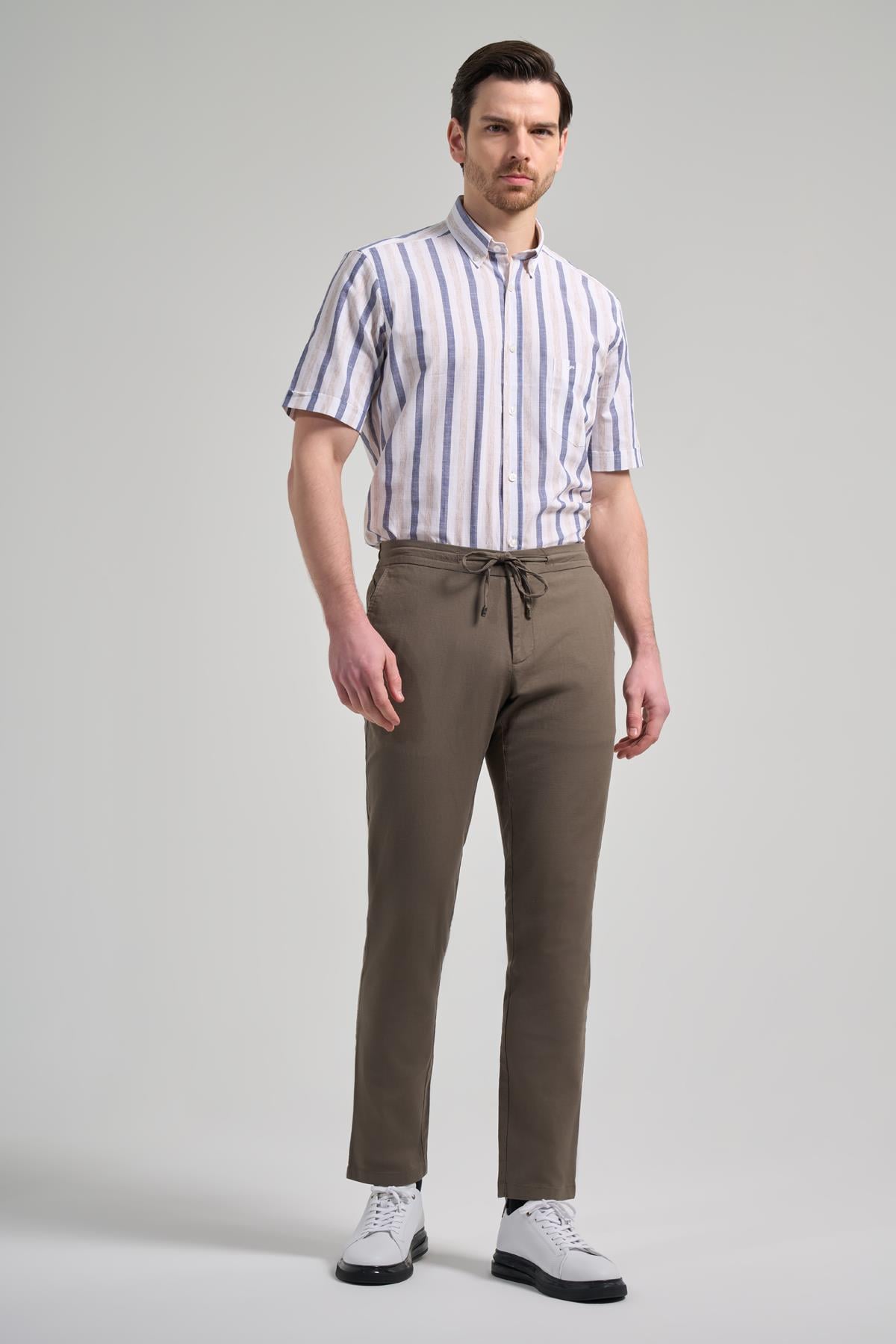 Haki Pamuklu Yandan Cepli Casual Comfort Fit Jogger Pantolon 1003250110