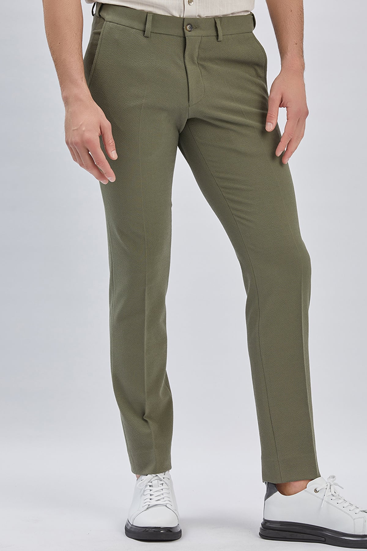 Haki Esnek Lastikli Yandan Cepli Casual Slim Fit Ayarlanabilir Kemer Pantolon 1003240162