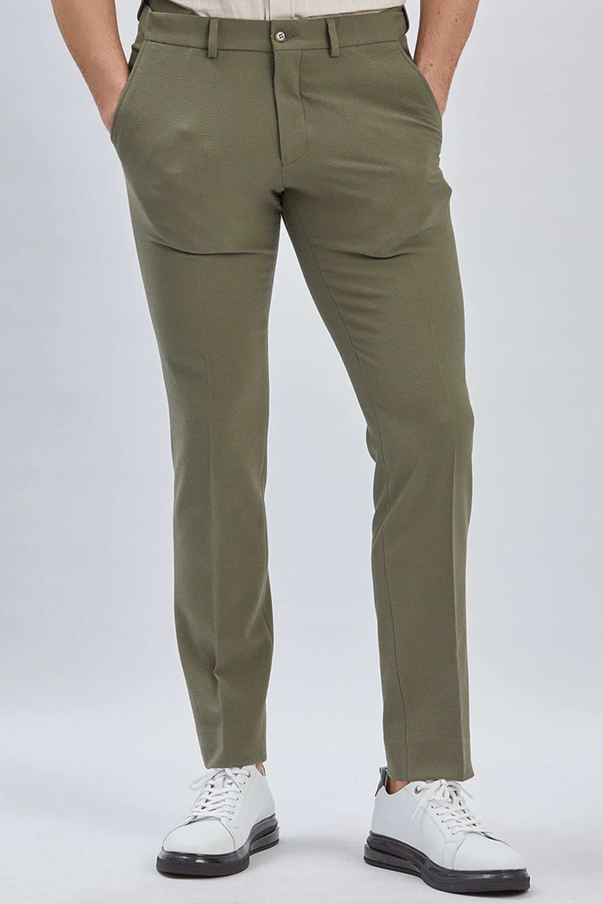 Haki Esnek Lastikli Yandan Cepli Casual Slim Fit Ayarlanabilir Kemer Pantolon 1003240162