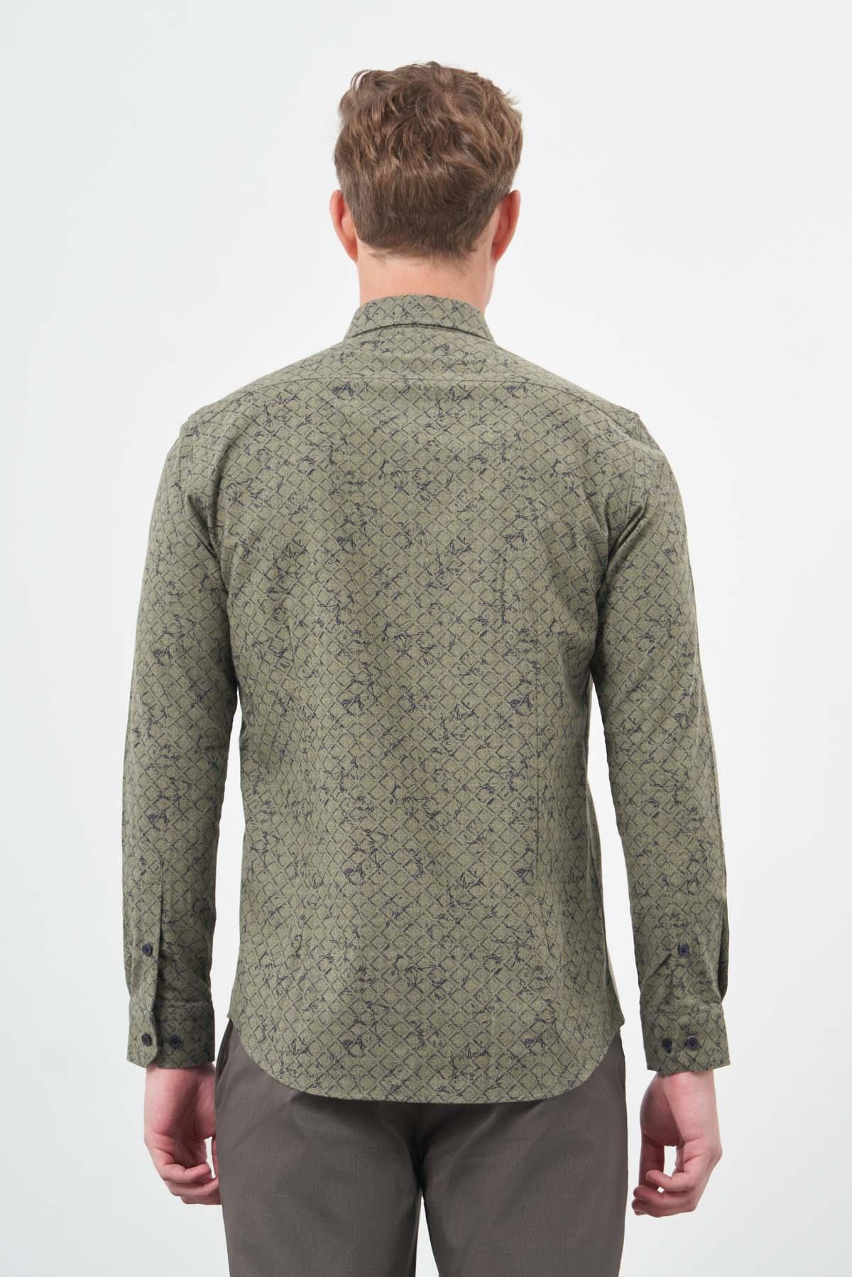 Uzun Kol Yarım İtalyan Yaka Cepsiz Pamuklu Classic Slim Fit Gömlek 1004245222