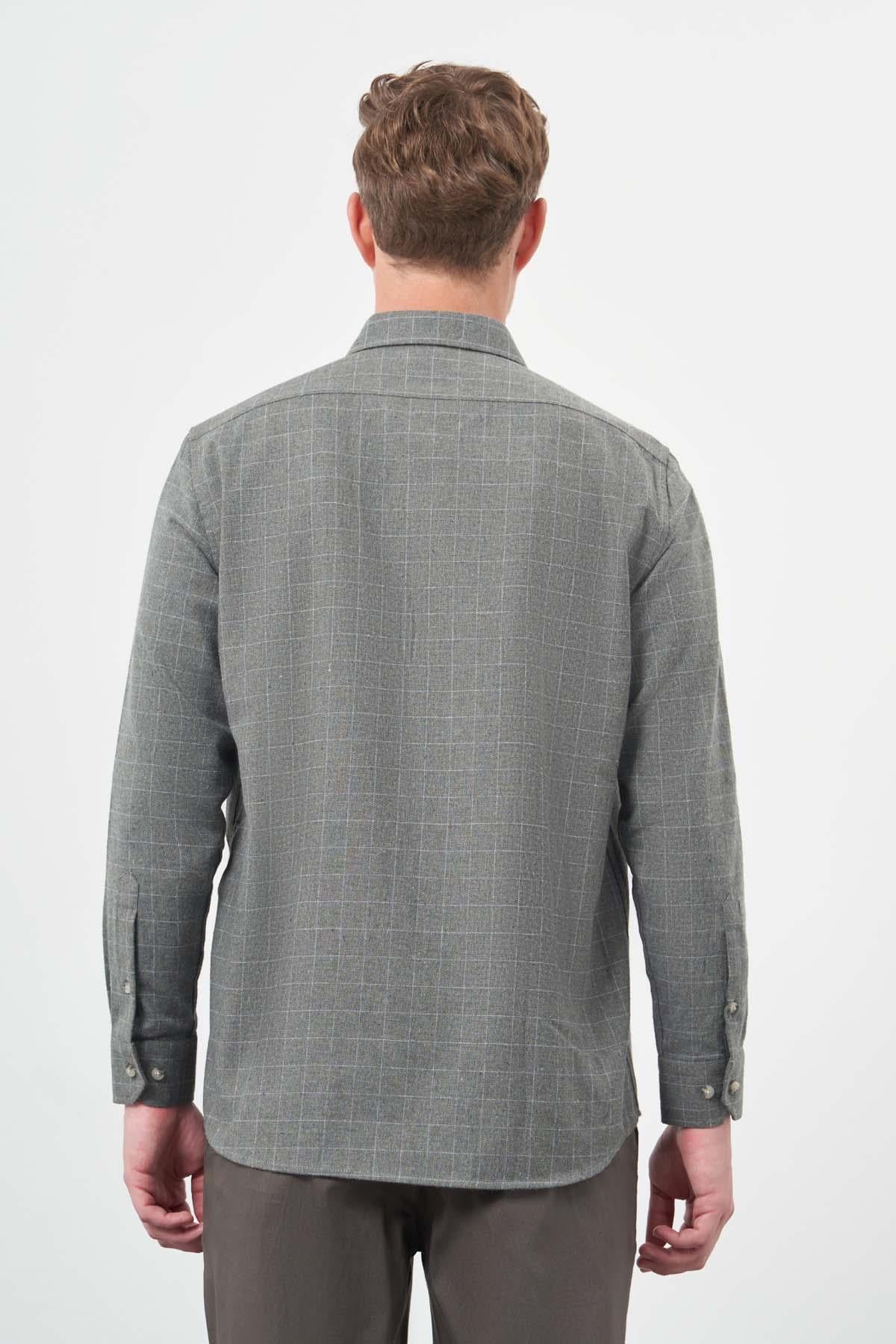 Uzun Kol Kareli Desen Gabardin Cepsiz Pamuklu Classic Comfort Fit Gömlek 1004245166