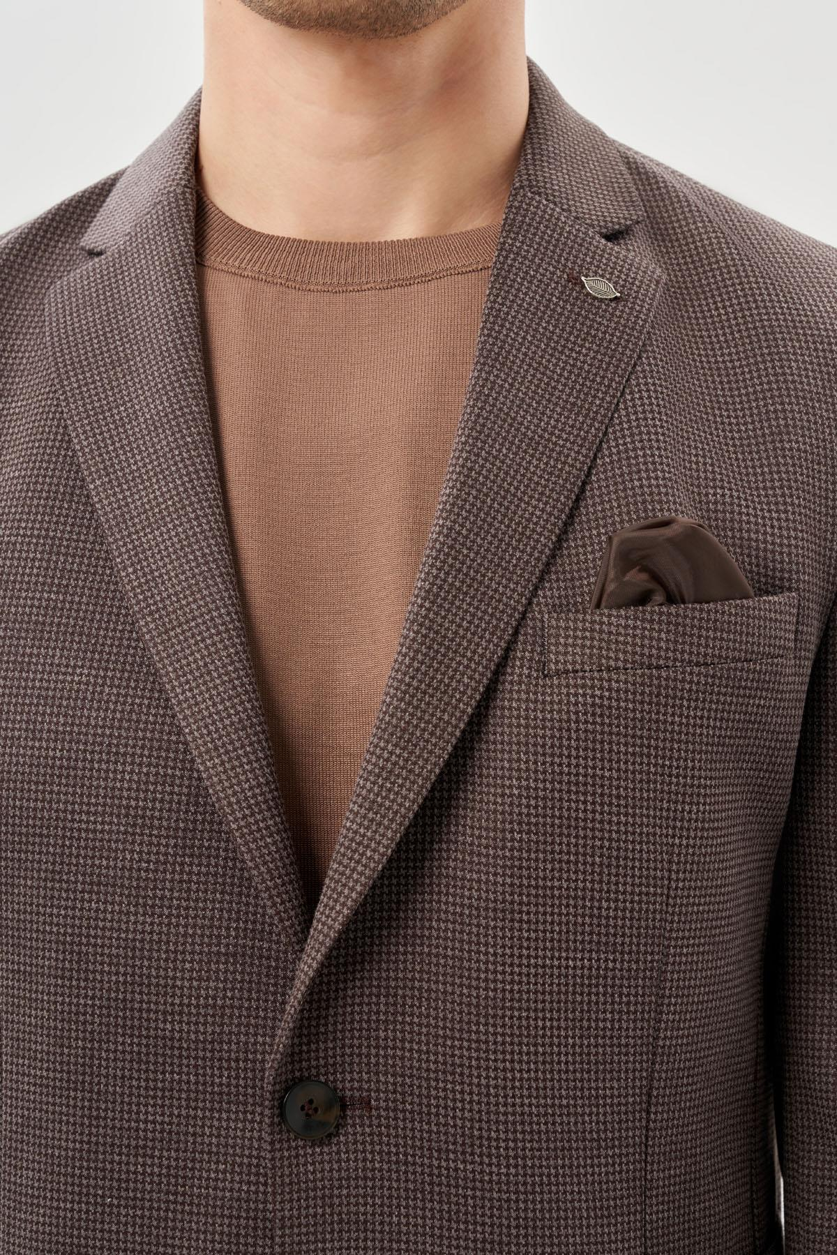 Kazayağı Desen Örme Mono Yaka 2 Düğme 6 Drop Slim Fit Classic Ceket 1002245166
