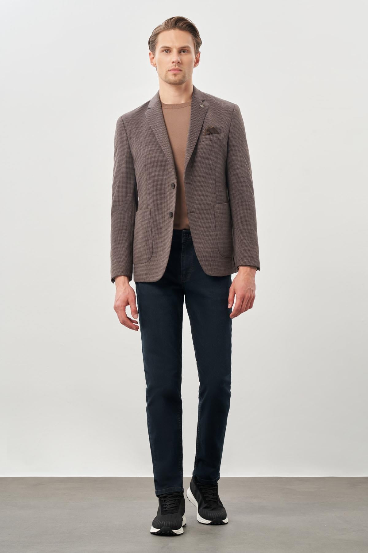 Kazayağı Desen Örme Mono Yaka 2 Düğme 6 Drop Slim Fit Classic Ceket 1002245166