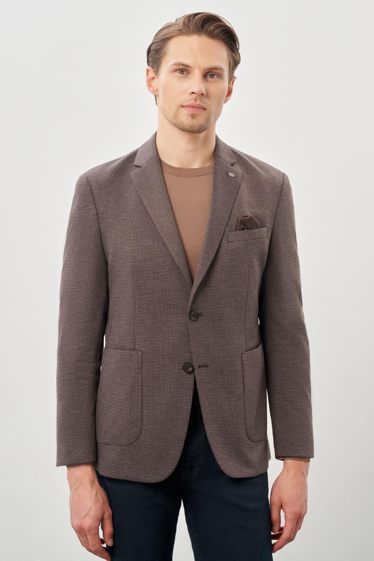 Kazayağı Desen Örme Mono Yaka 2 Düğme 6 Drop Slim Fit Classic Ceket 1002245166