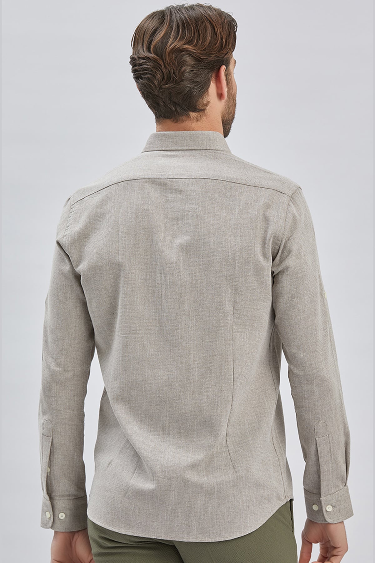 Kahverengi Kısalabilir Kollu Armürlü Biritli Yaka Pamuklu Casual Slim Fit Gömlek 1004240202