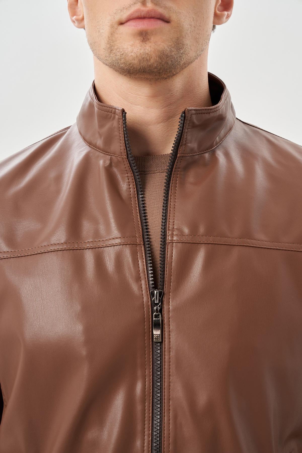 Suni Deri Hakim Yaka Düz Yırtmaçsız Tam Astar Slim Fit Casual Deri Mont 1038245151