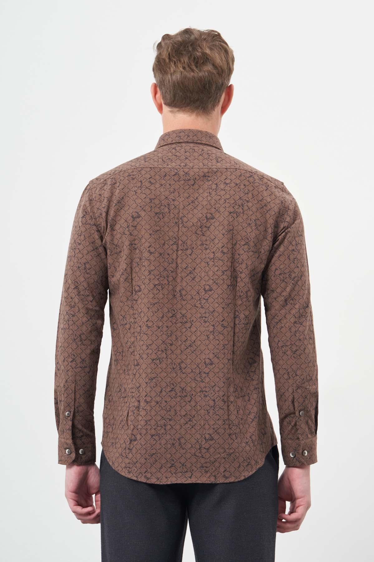 Uzun Kol Yarım İtalyan Yaka Cepsiz Pamuklu Classic Slim Fit Gömlek 1004245222
