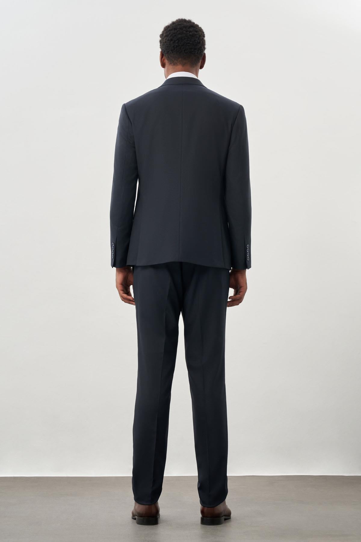 Lacivert Kırlangıç Yaka 6 Drop Slim Fit Tam Astar Esnek Takım Elbise 1001245900