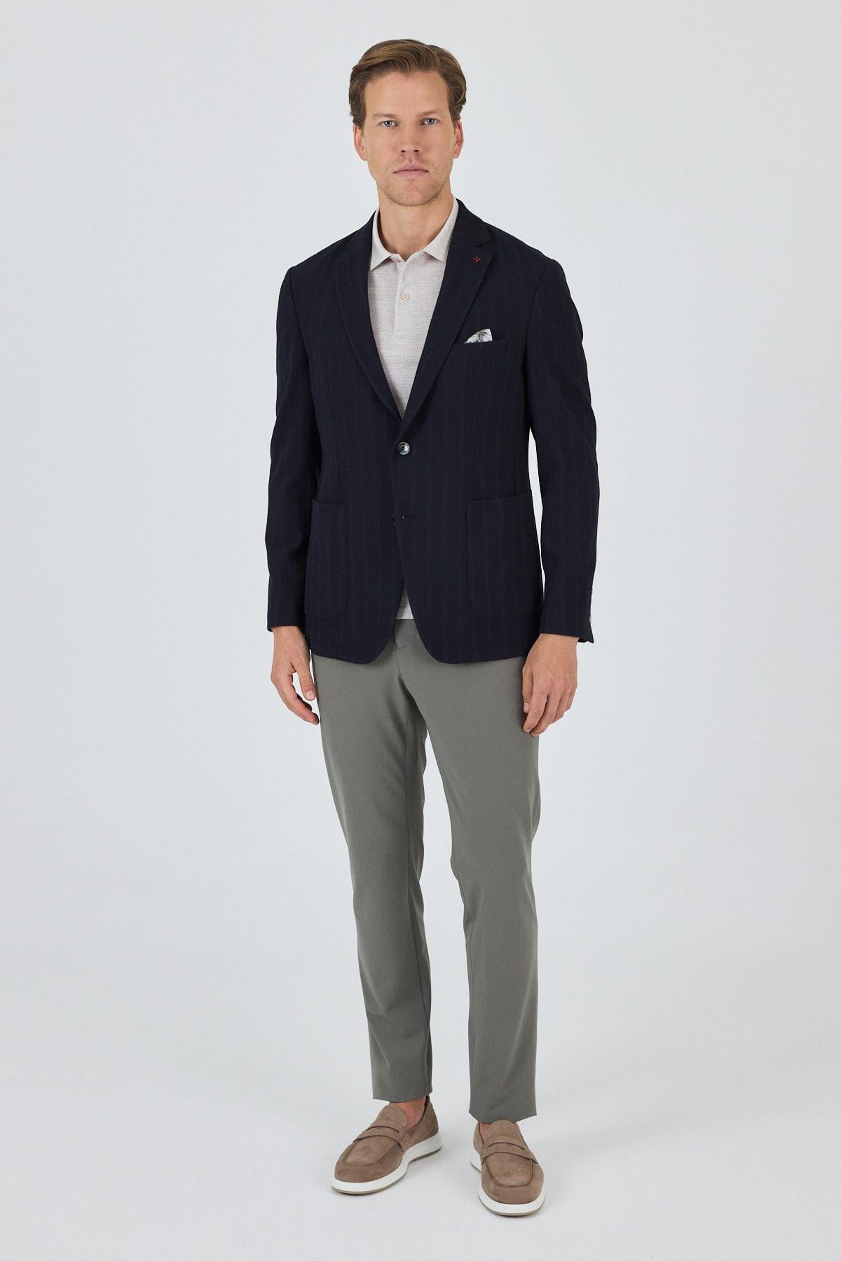 Mono Yaka Gofreli  Esnek 6 Drop Slim Fit Casual  Ceket 1002250126