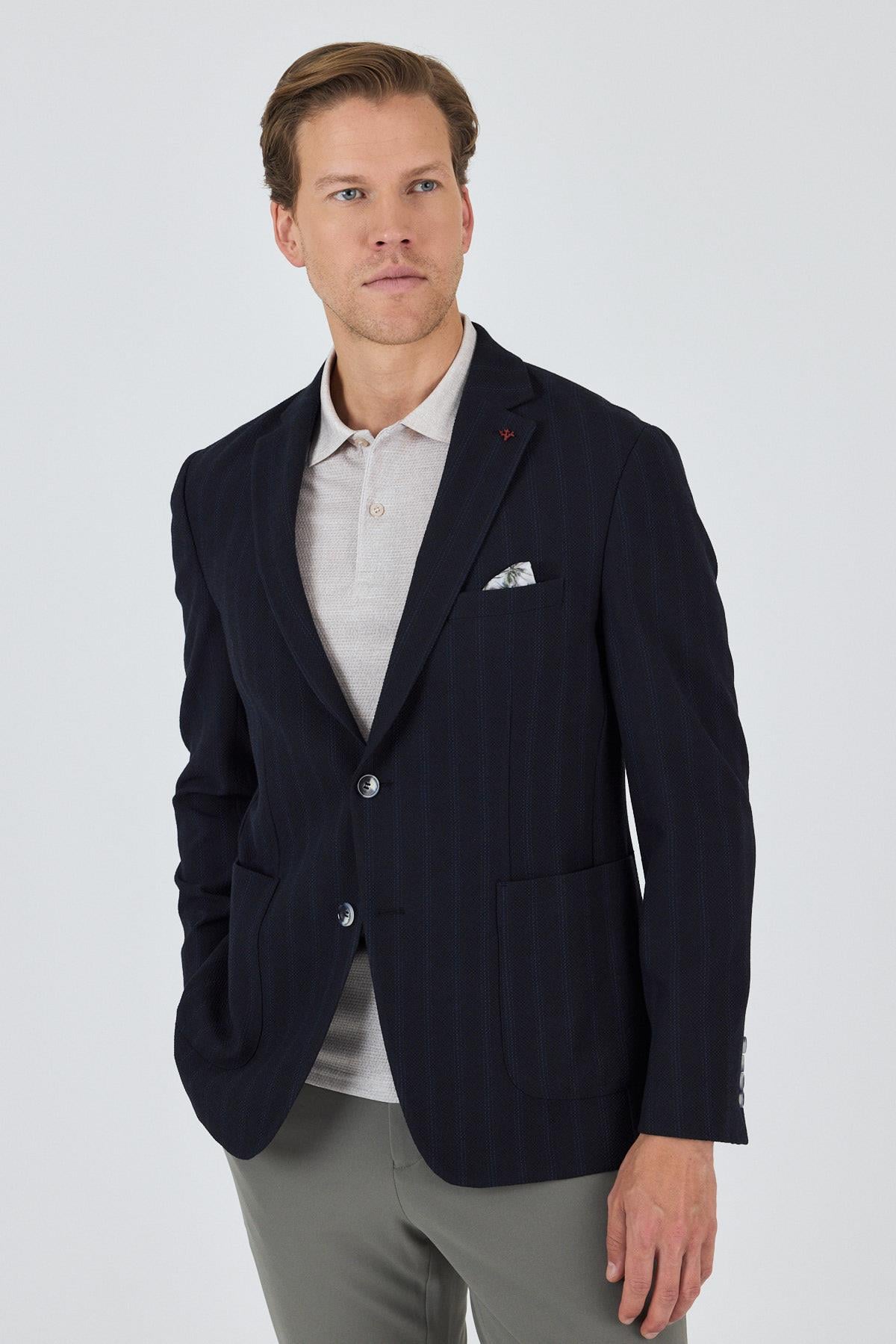Mono Yaka Gofreli  Esnek 6 Drop Slim Fit Casual  Ceket 1002250126