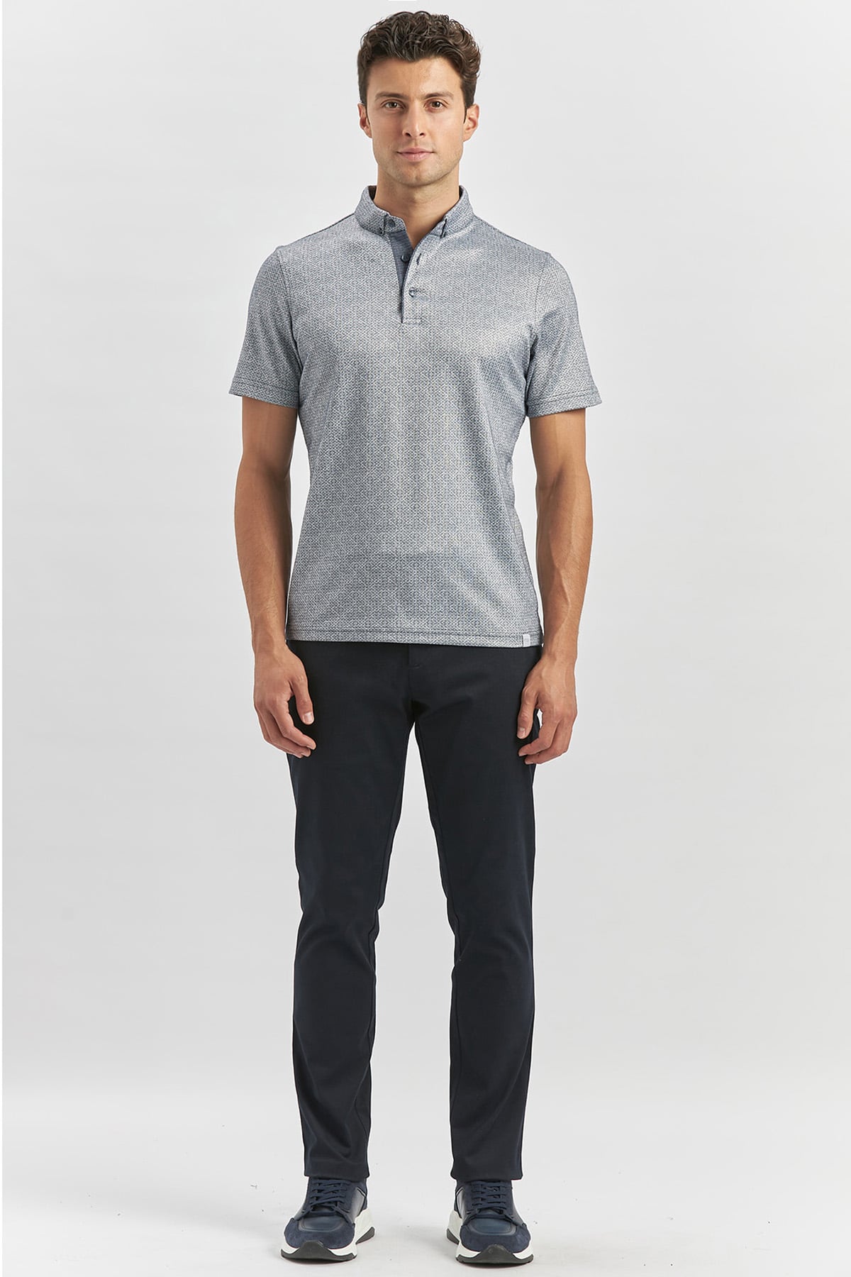 Lacivert Merserize Garnili Pamuklu Casual Slim Fit Tişört 1011240164